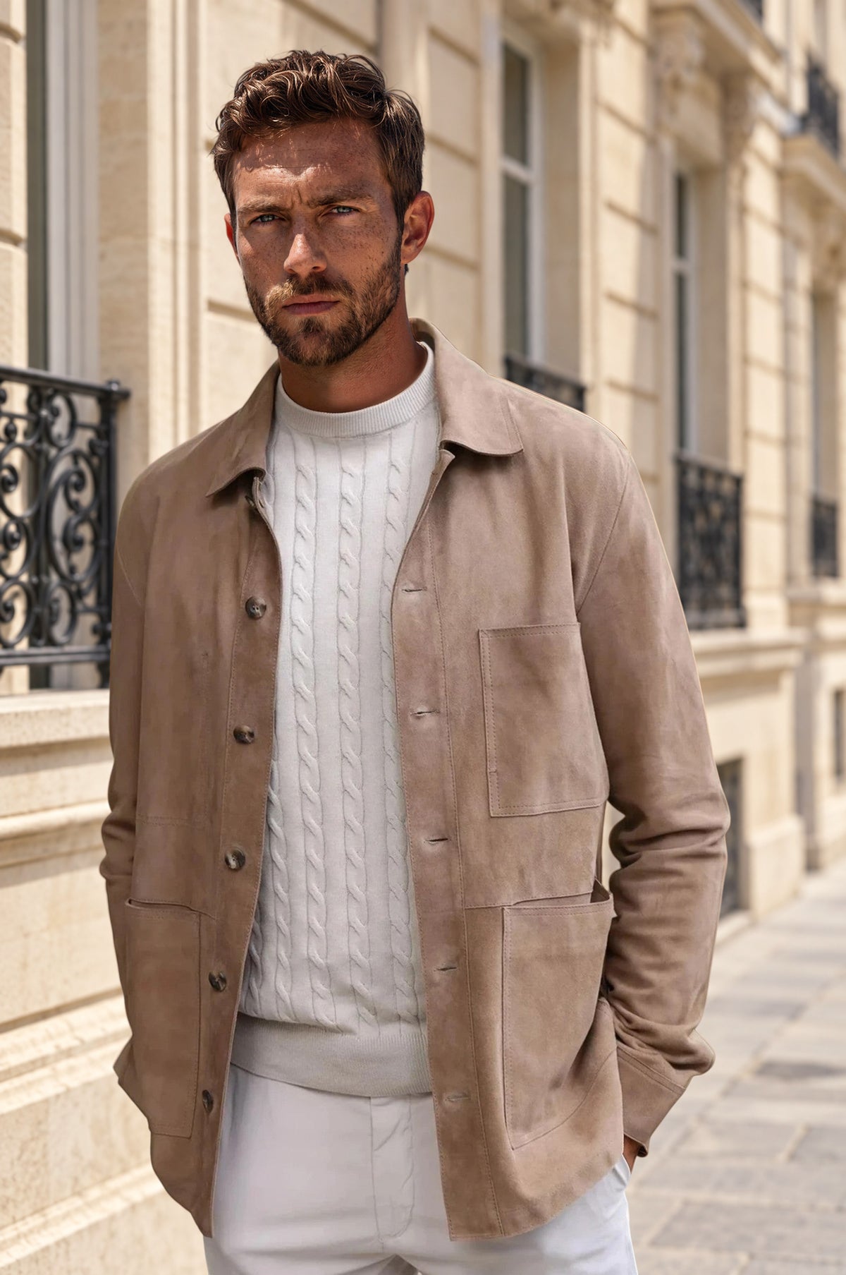 Surchemise Jimmy en chèvre velours - Taupe-MANTEAU HOMME-Curling-Paris