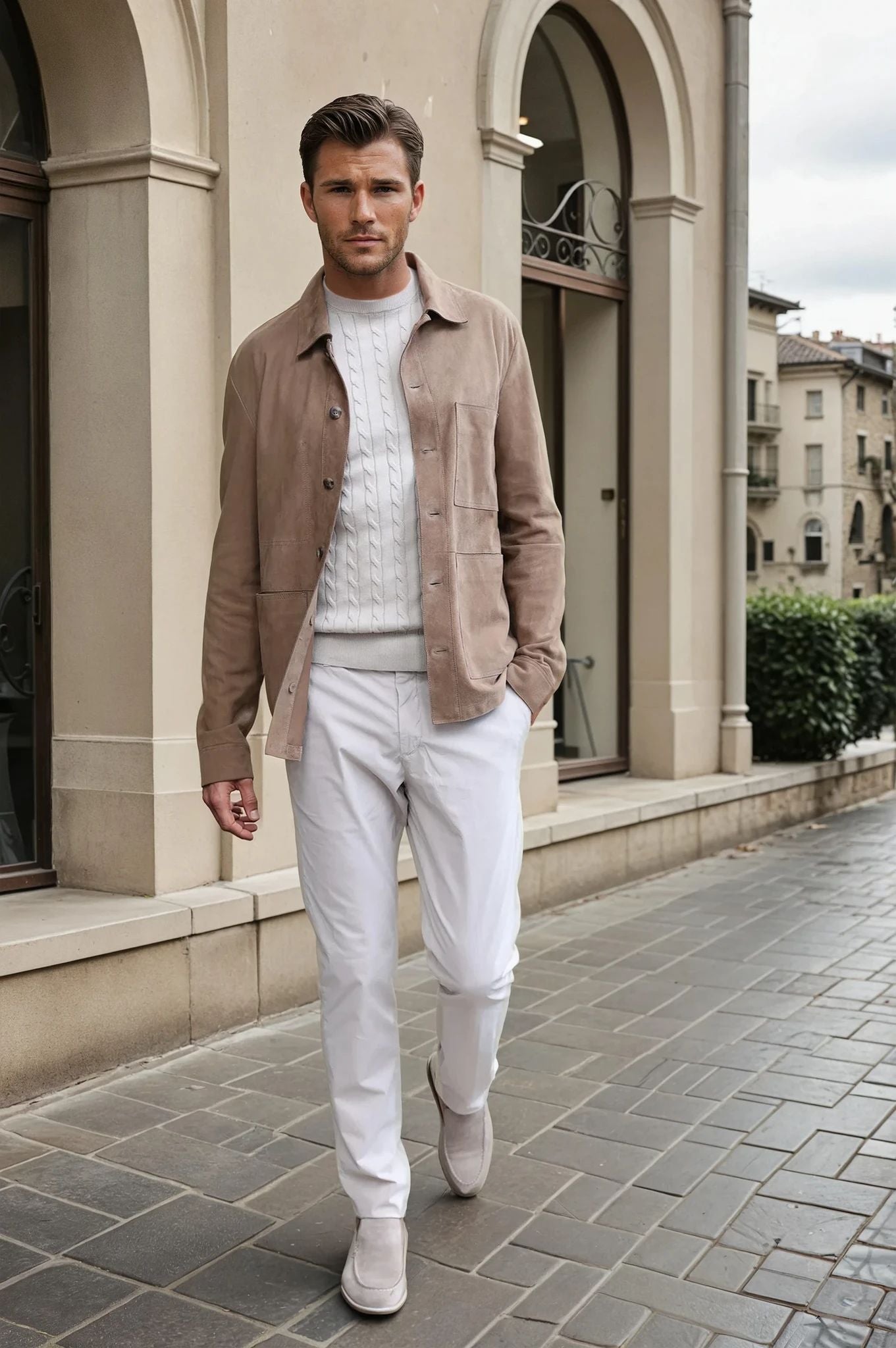 Surchemise Jimmy en chèvre velours - Taupe-MANTEAU HOMME-Curling-Paris