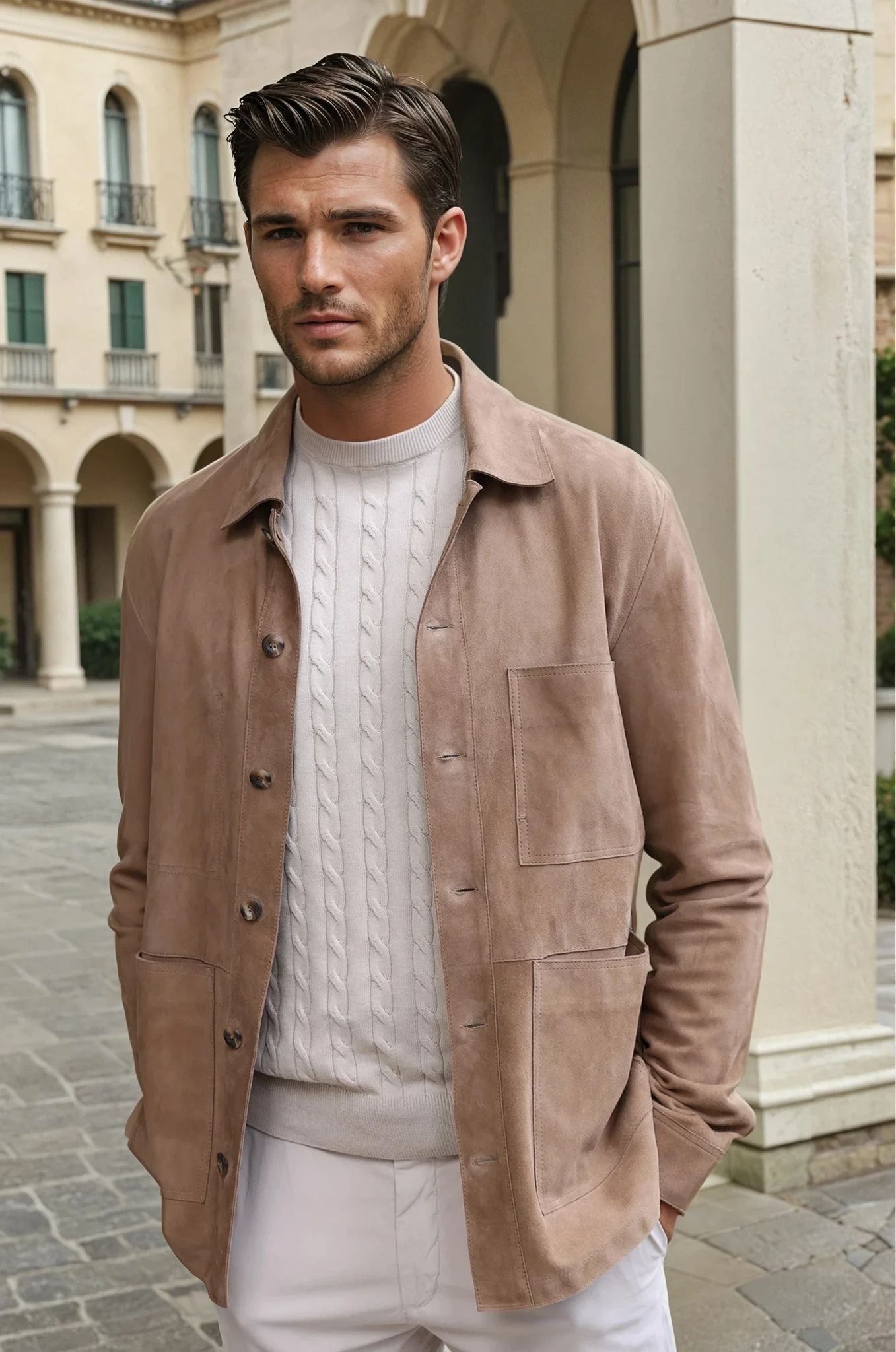 Surchemise Jimmy en chèvre velours - Taupe-MANTEAU HOMME-Curling-Paris