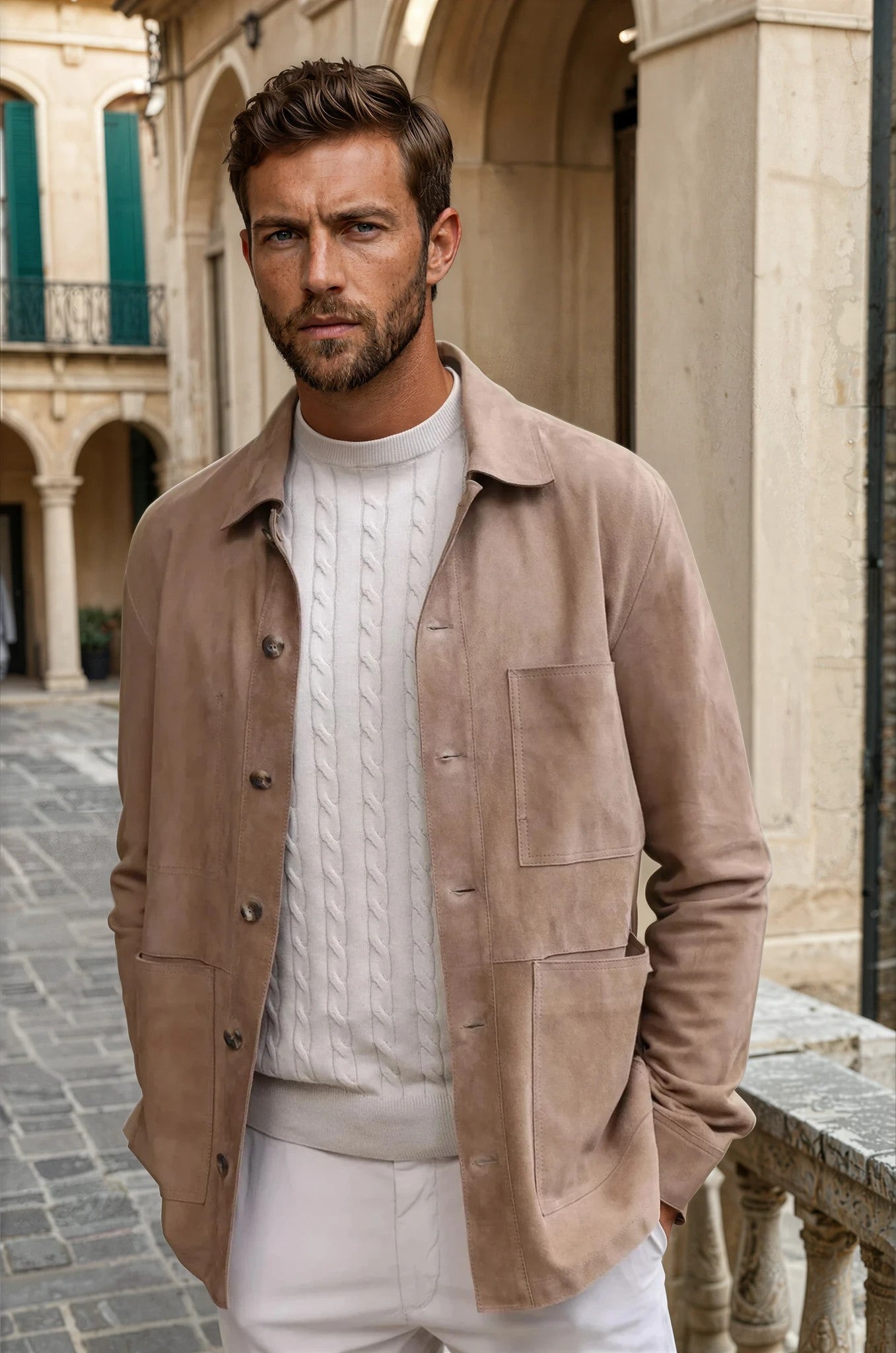 Surchemise Jimmy en chèvre velours - Taupe