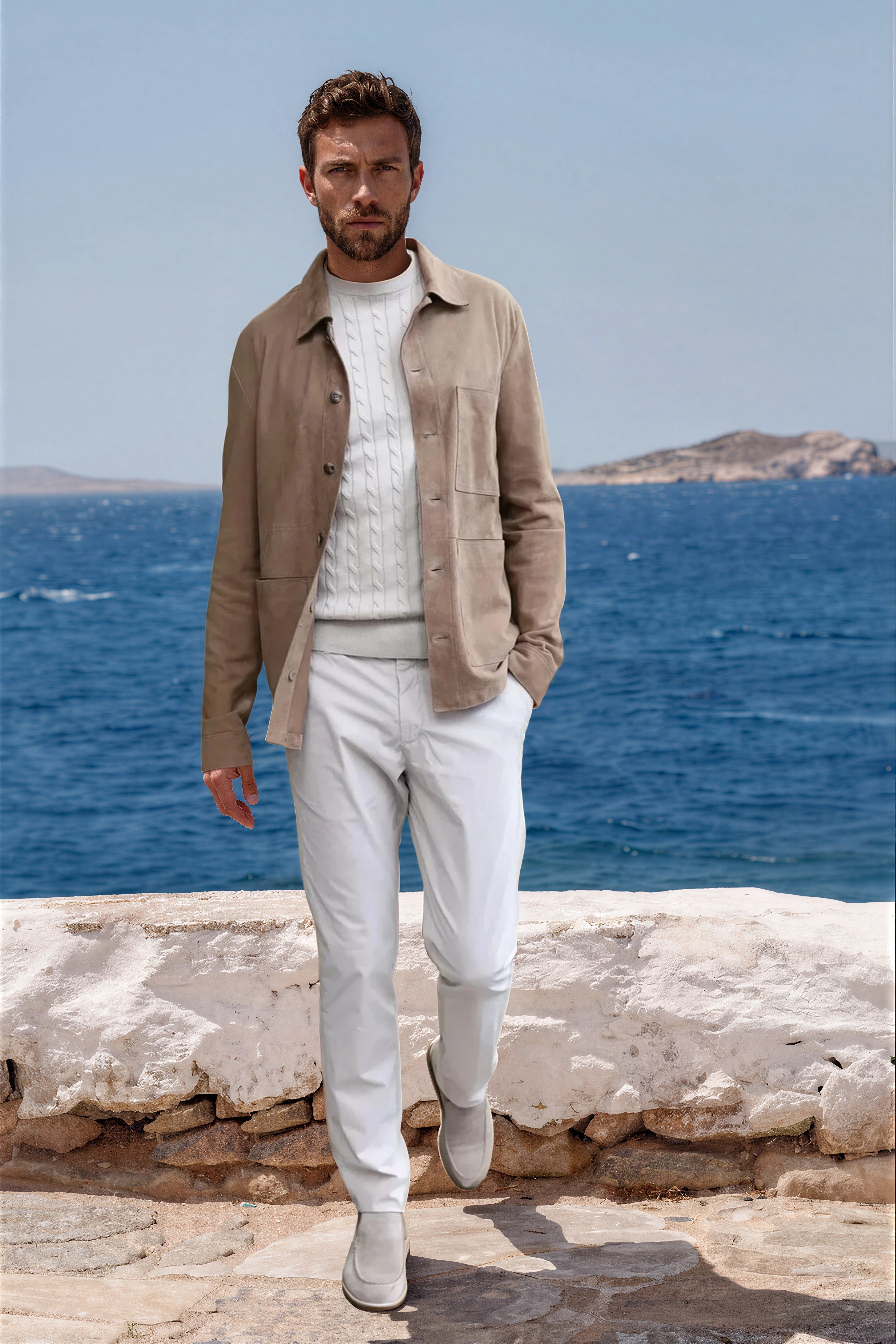 Surchemise Jimmy en chèvre velours - Taupe-MANTEAU HOMME-Curling-Paris