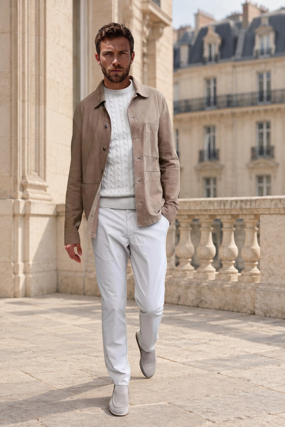Surchemise Jimmy en chèvre velours - Taupe-MANTEAU HOMME-Curling-Paris