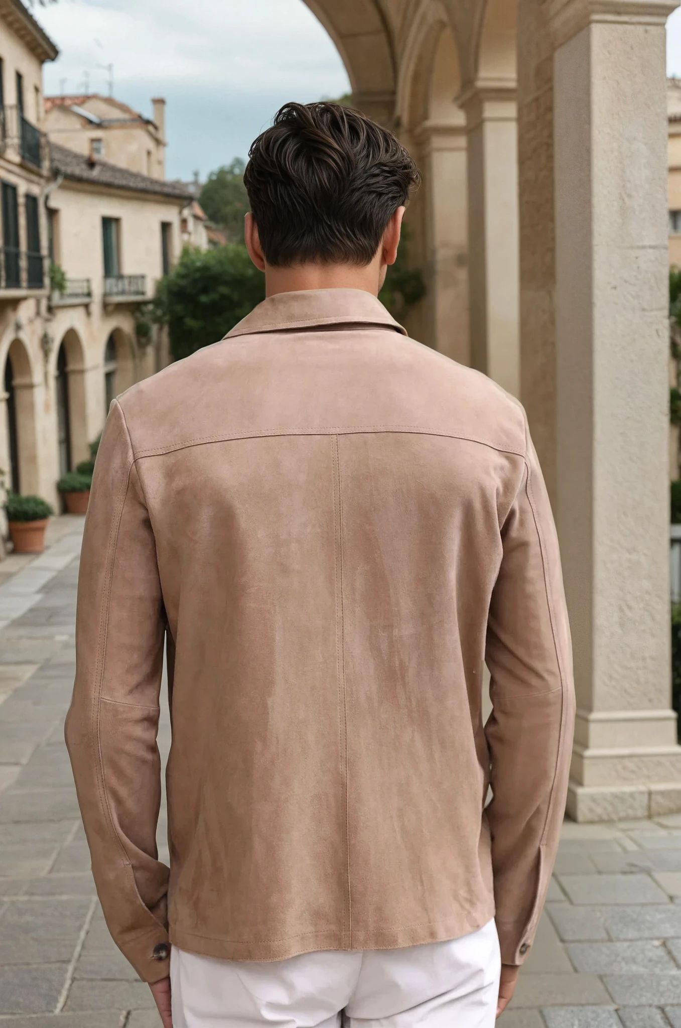 Surchemise Jimmy en chèvre velours - Taupe-MANTEAU HOMME-Curling-Paris
