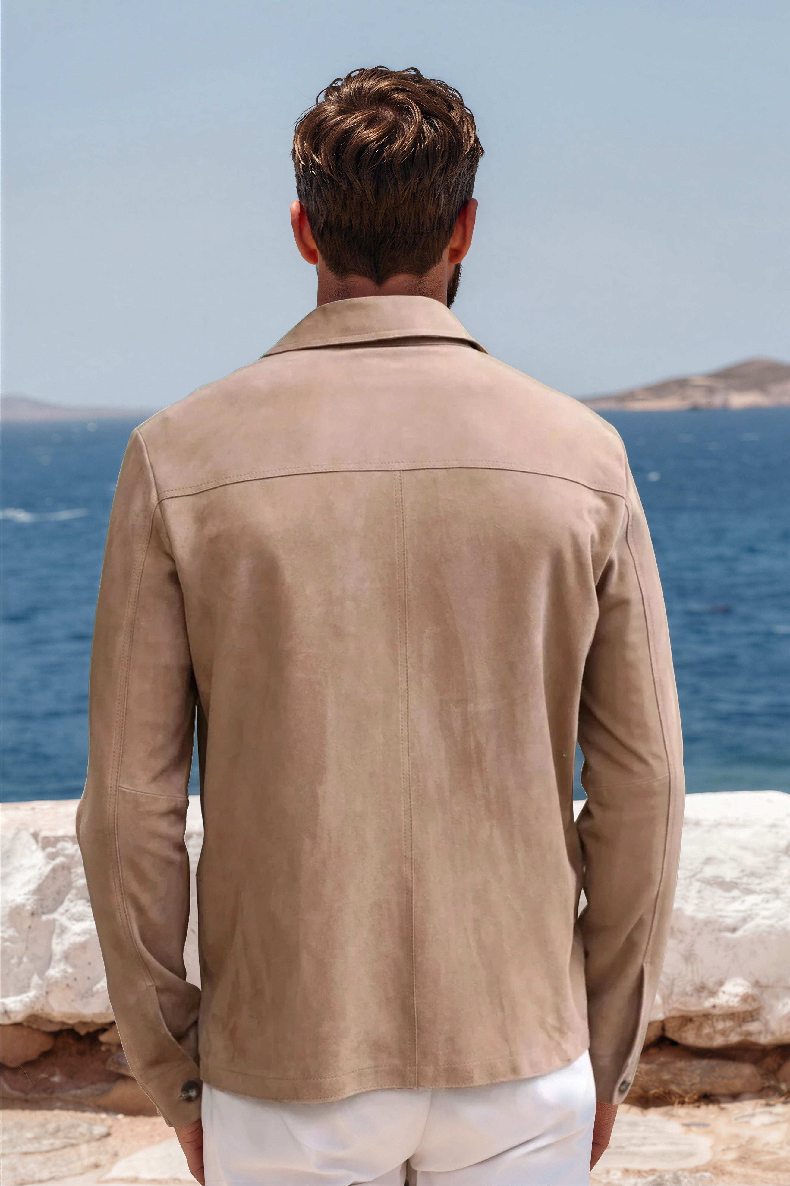 Surchemise Jimmy en chèvre velours - Taupe-MANTEAU HOMME-Curling-Paris