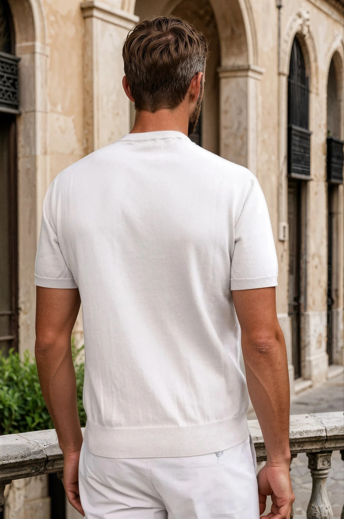 T-shirt en maille Gege col rond à torsades en coton - Beige-PULL HOMME-Curling-Paris