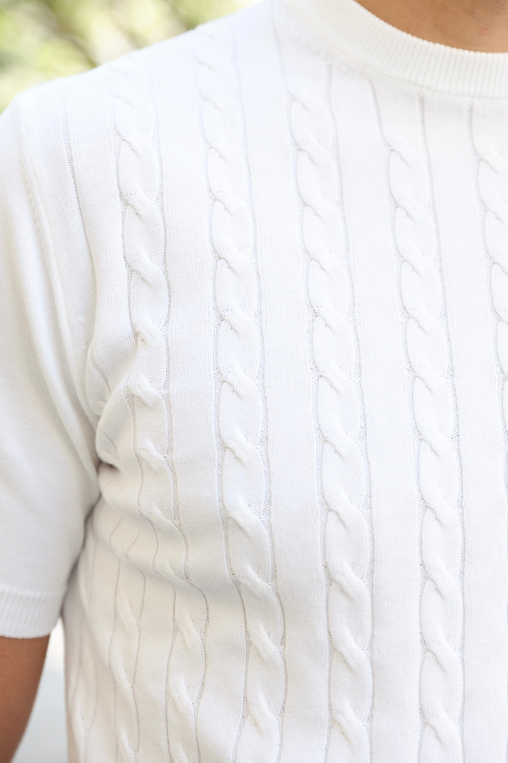 T-shirt en maille Gege col rond à torsades en coton - Ecru-PULL HOMME-Curling-Paris