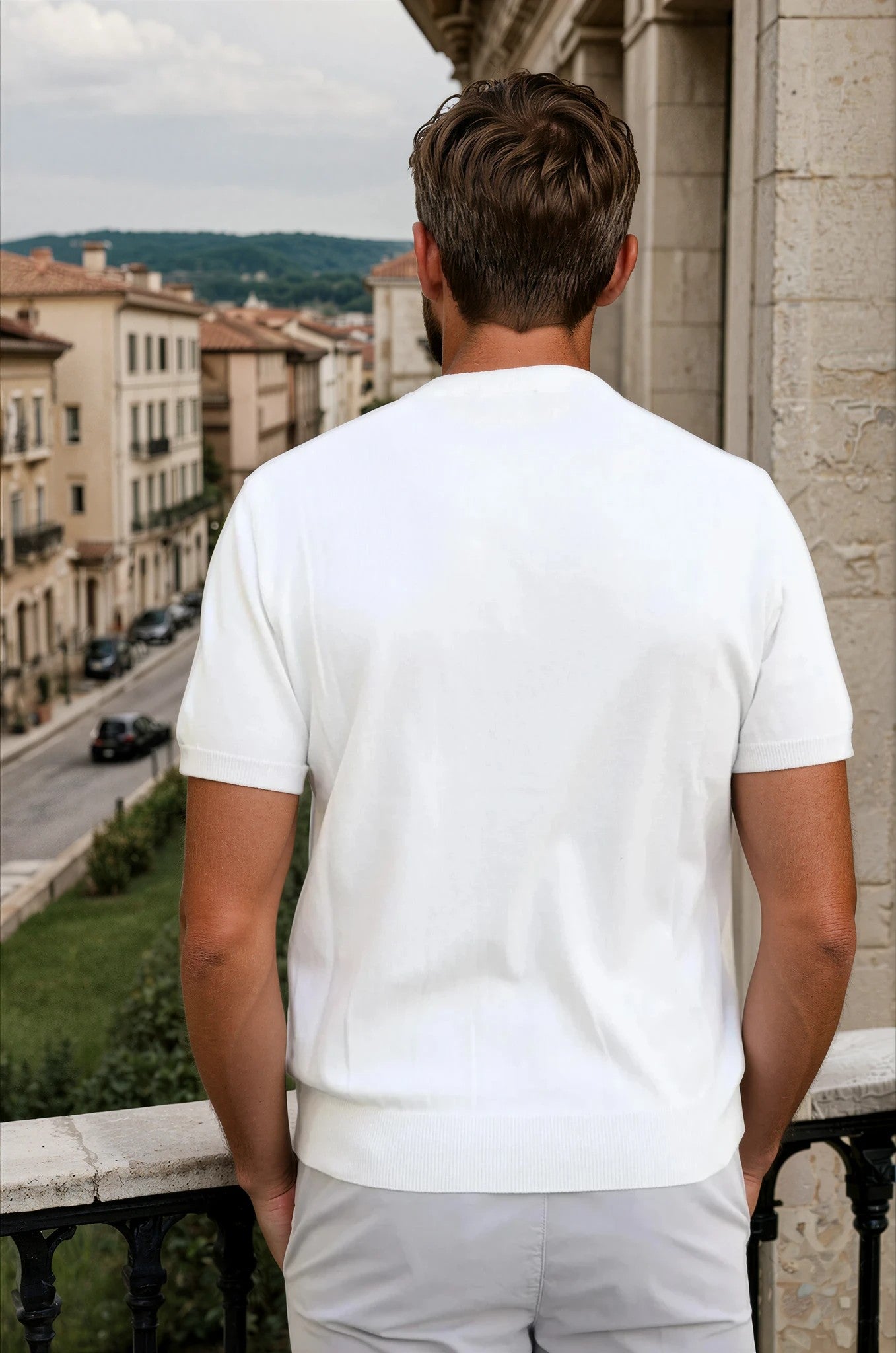 T-shirt en maille Gege col rond à torsades en coton - Ecru-PULL HOMME-Curling-Paris