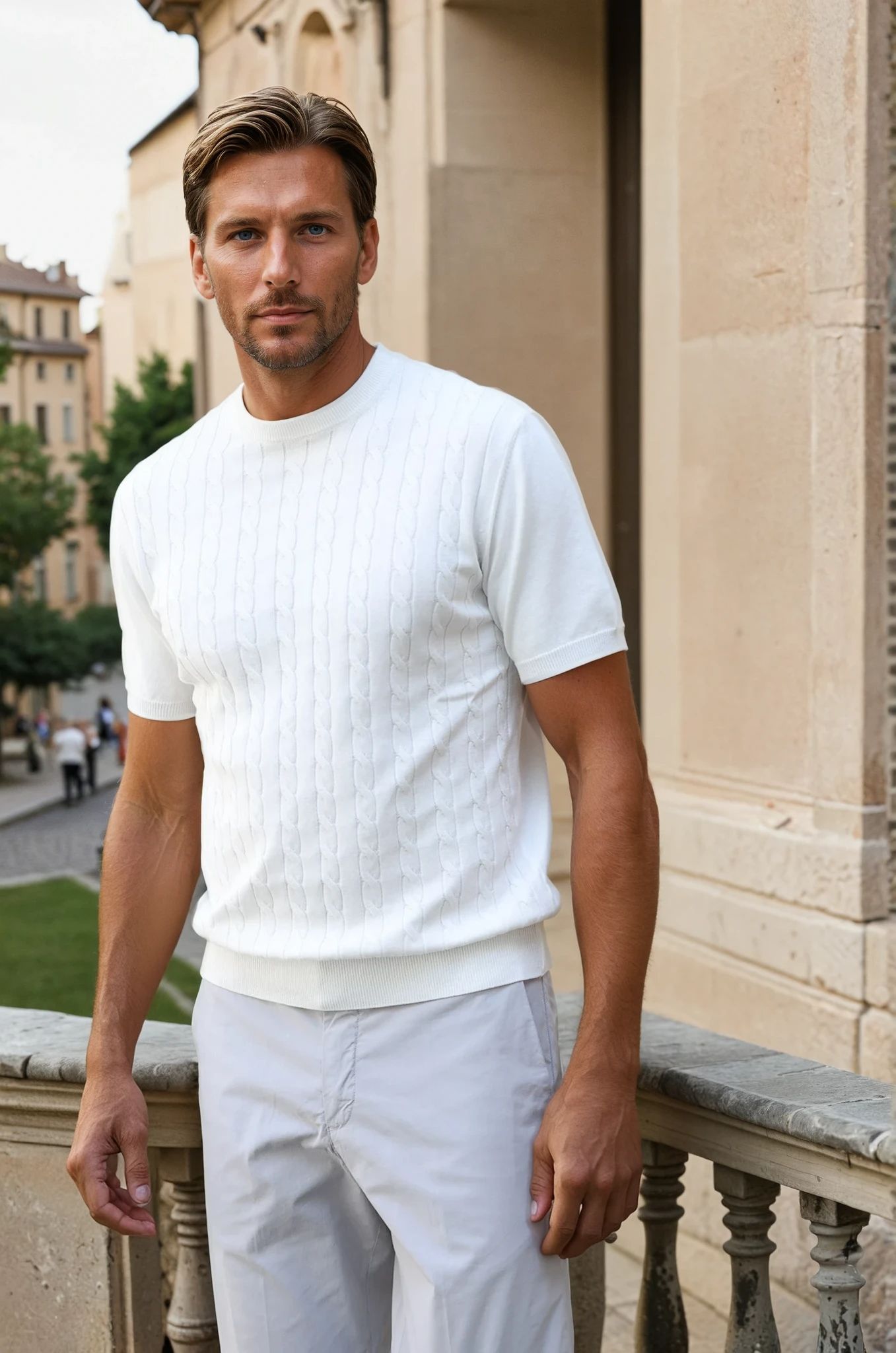 T-shirt en maille Gege col rond à torsades en coton - Ecru-PULL HOMME-Curling-Paris