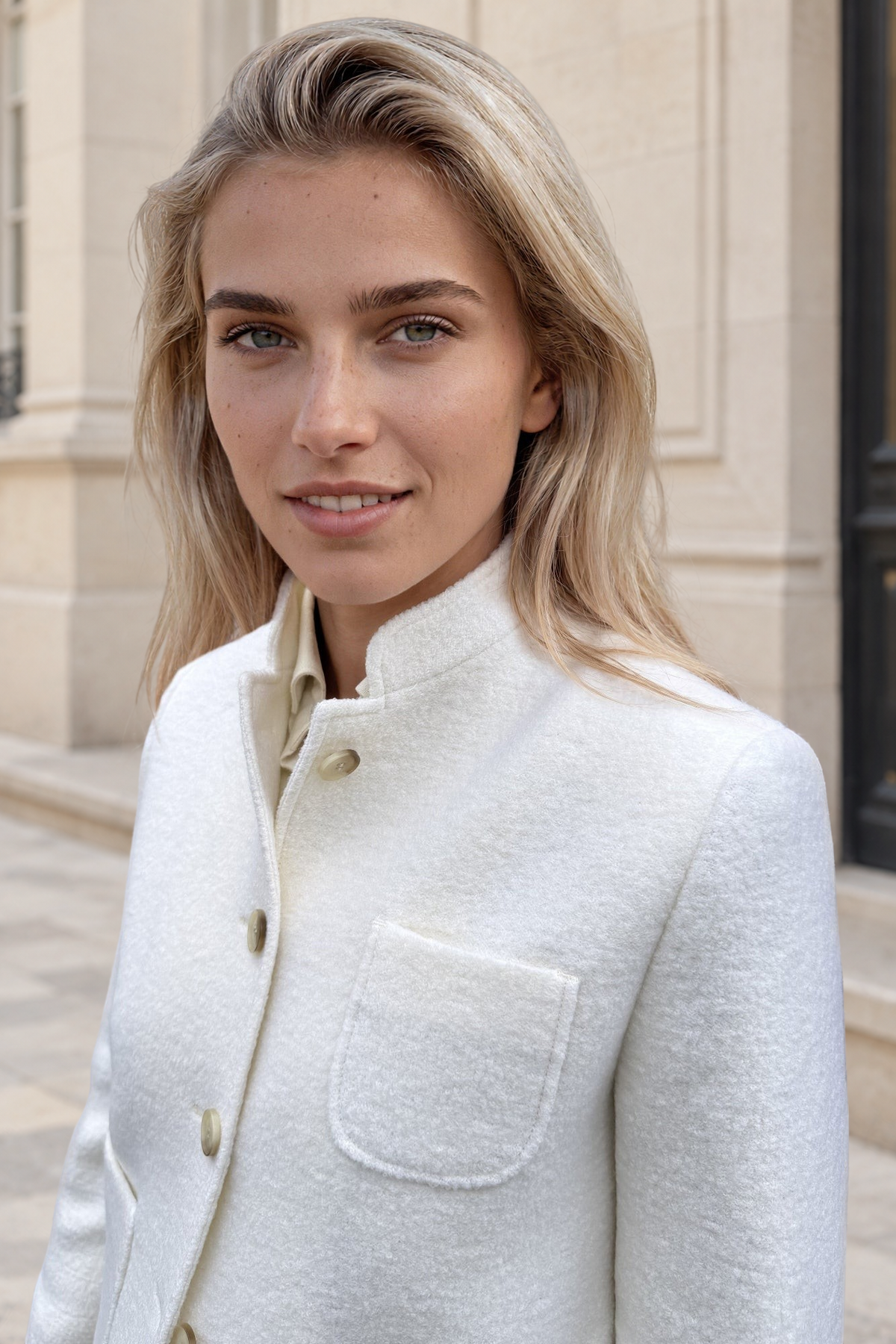 Veste Clara en laine bouclée - Écru-VESTE BLAZER FEMME-Curling-Paris
