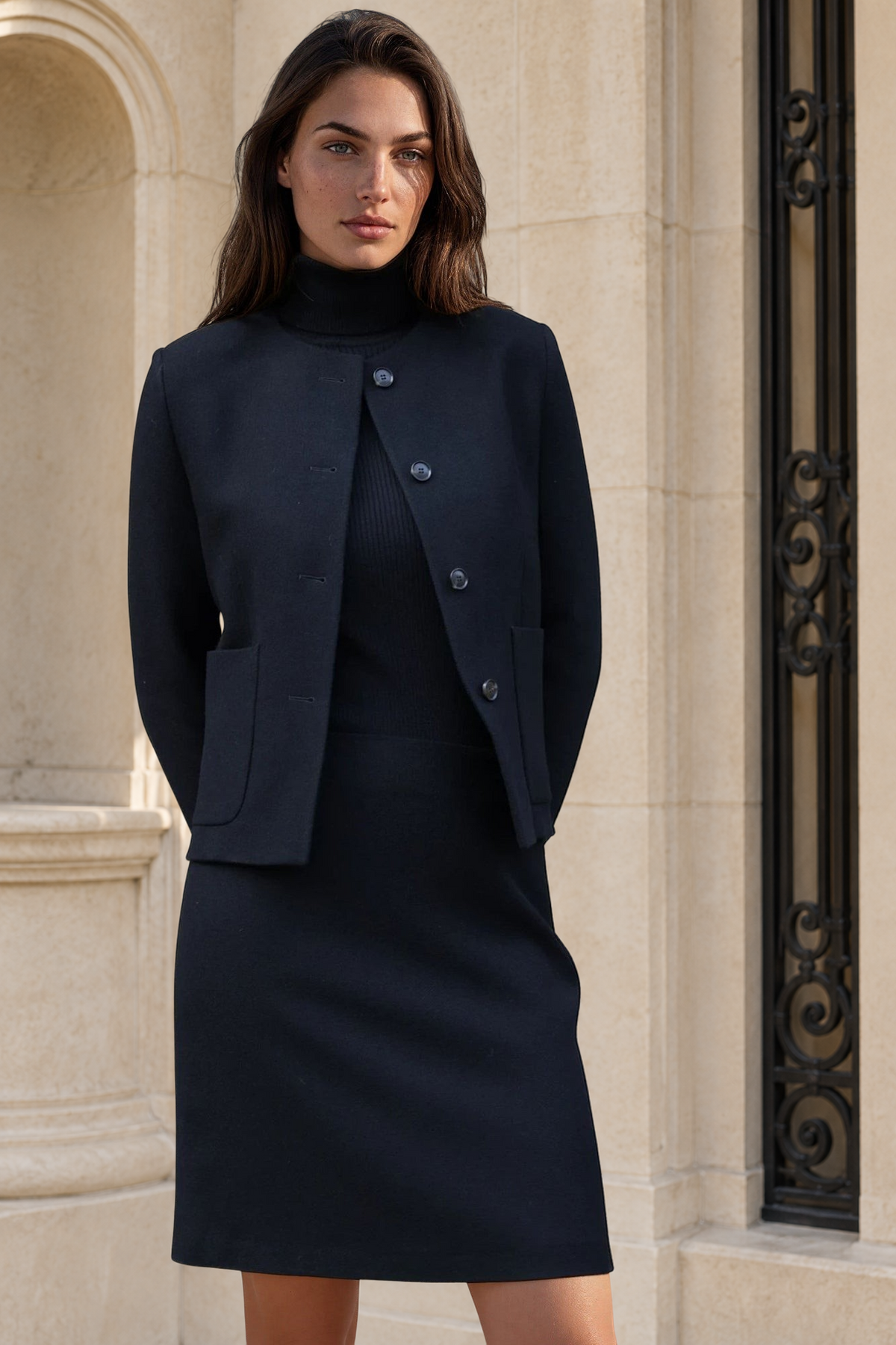 Veste Eloise pure laine nattée - Noir-VESTE BLAZER FEMME-Curling-Paris