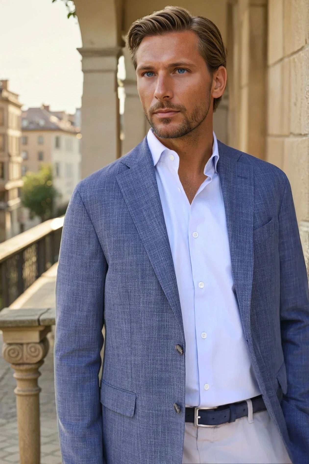 Veste Giorgio en coton et laine - Bleu/Gris-VESTE BLAZER HOMME-Curling-Paris
