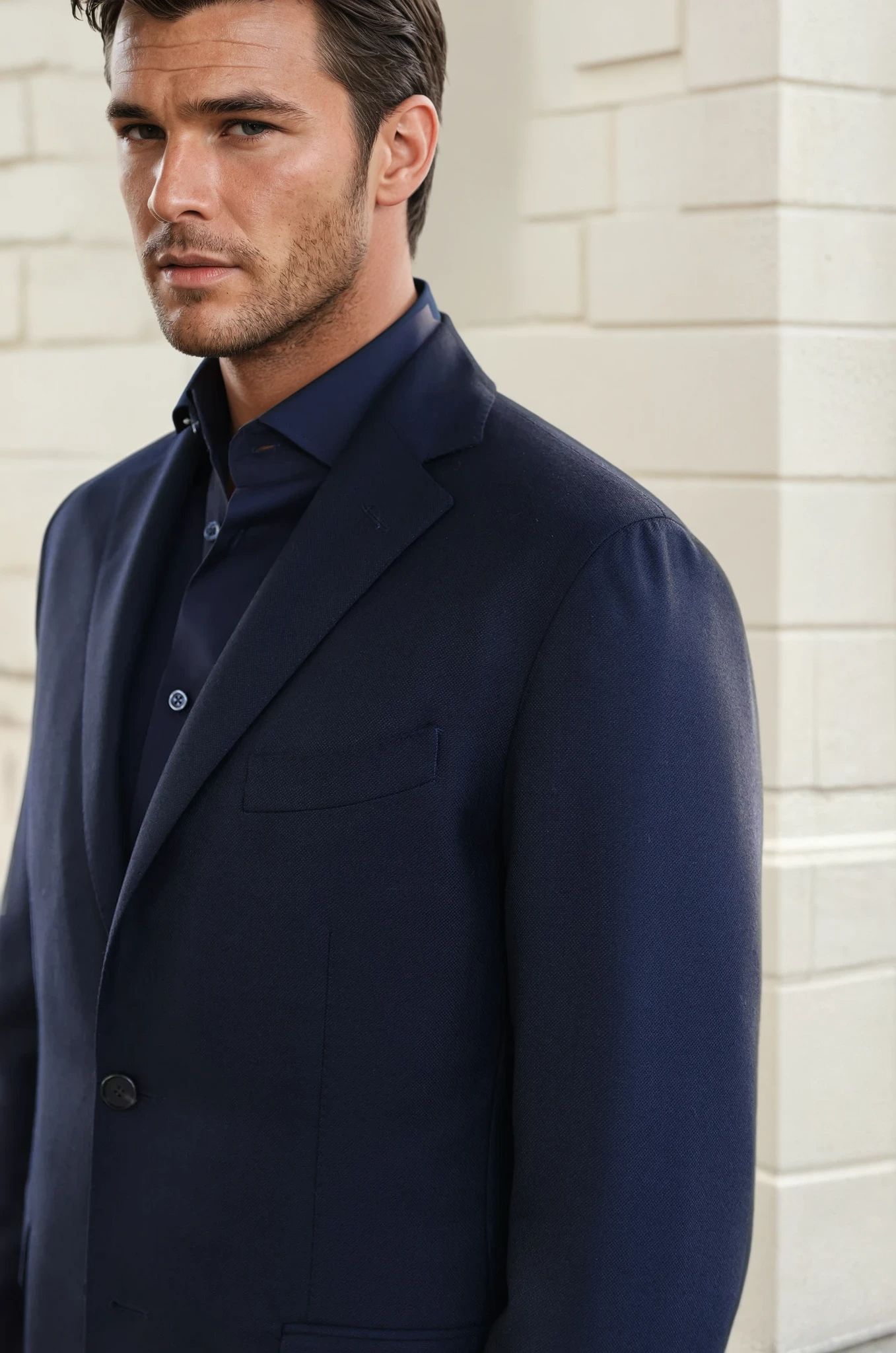 Veste Giorgio en laine - Natté Marine-VESTE BLAZER HOMME-Curling-Paris