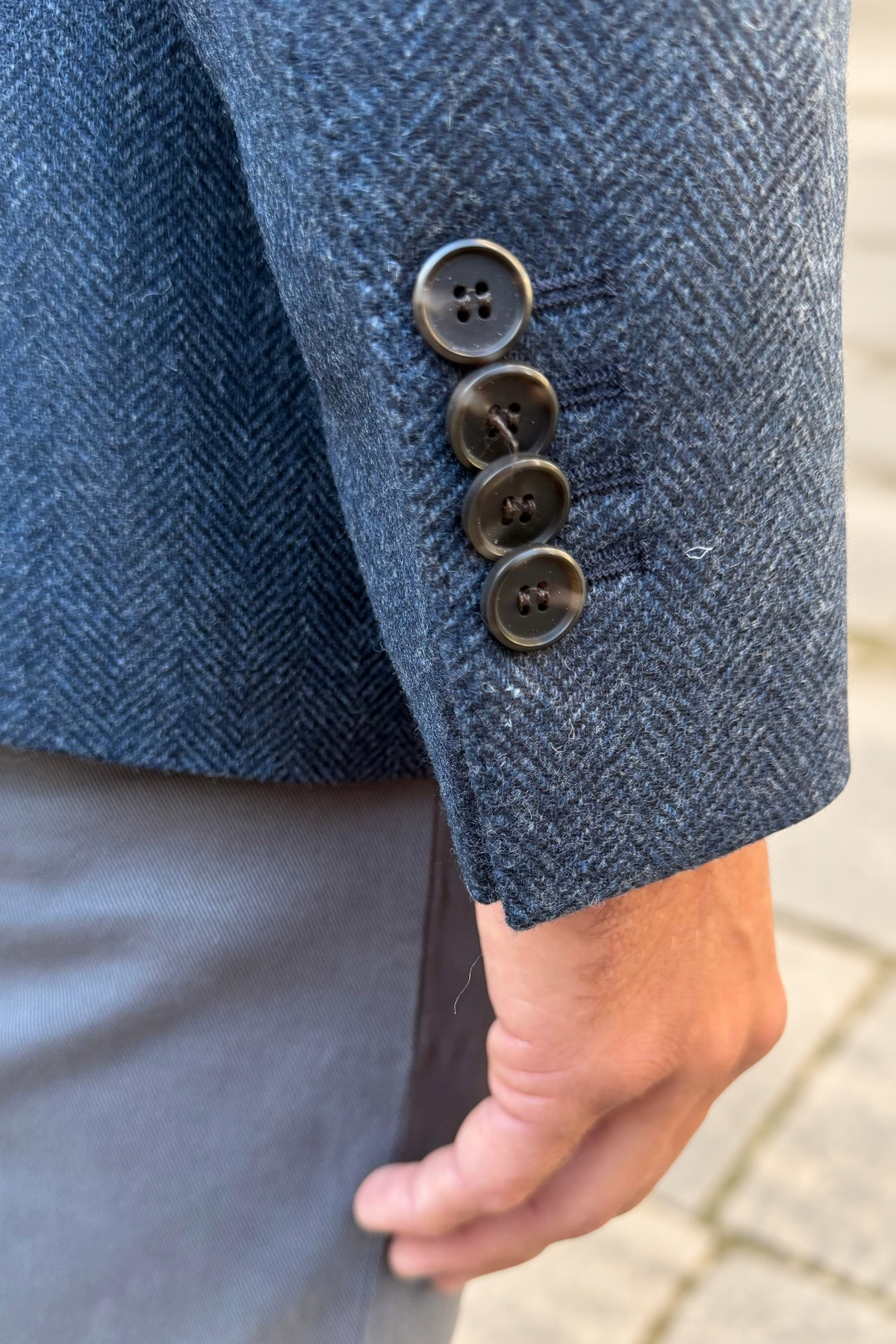 Veste Giorgio en laine & cachemire Bottoli à chevrons - Bleu-VESTE BLAZER HOMME-Curling-Paris