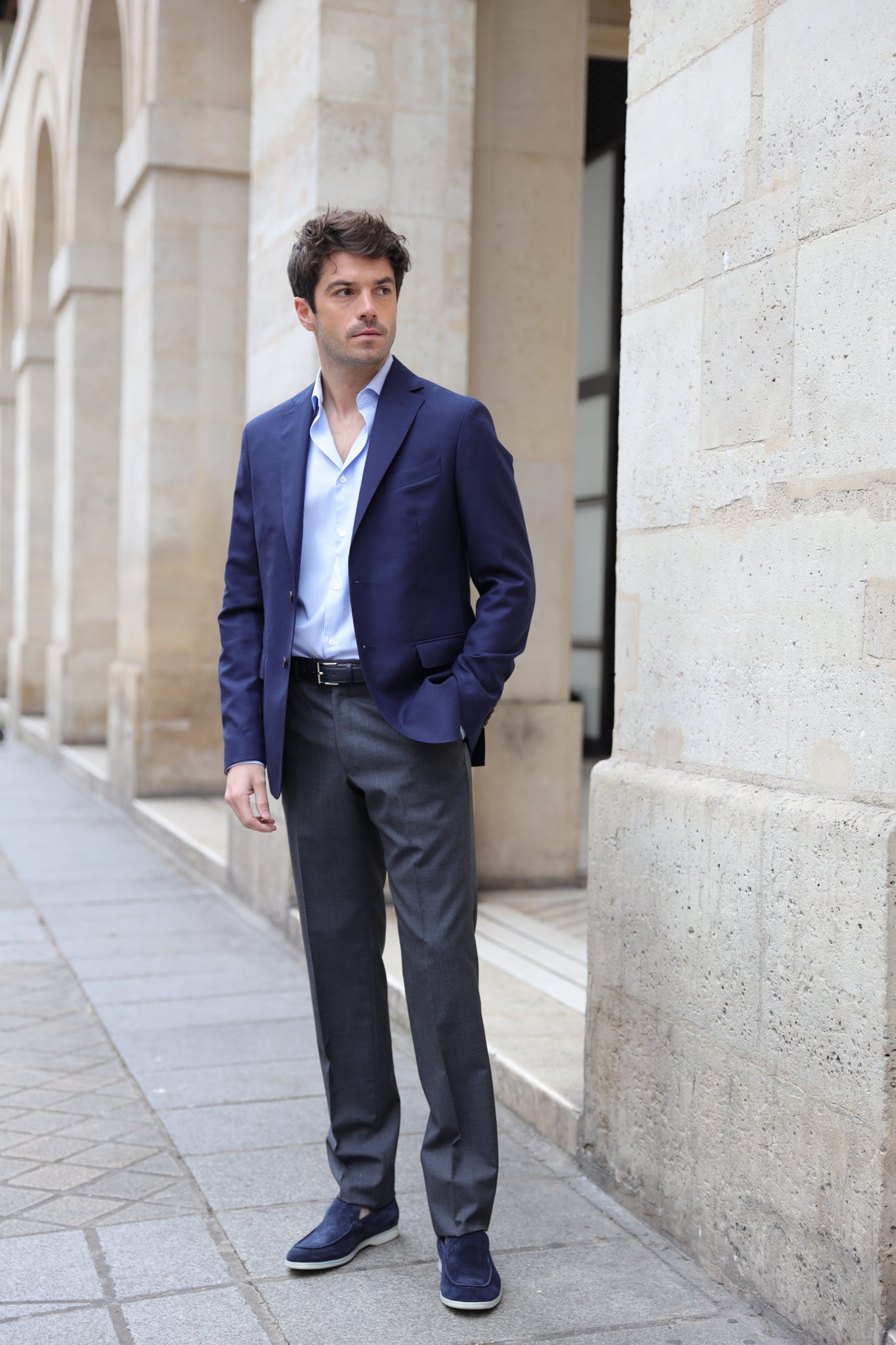 Veste Giorgio en laine d'été - Marine-VESTE BLAZER HOMME-Curling-Paris