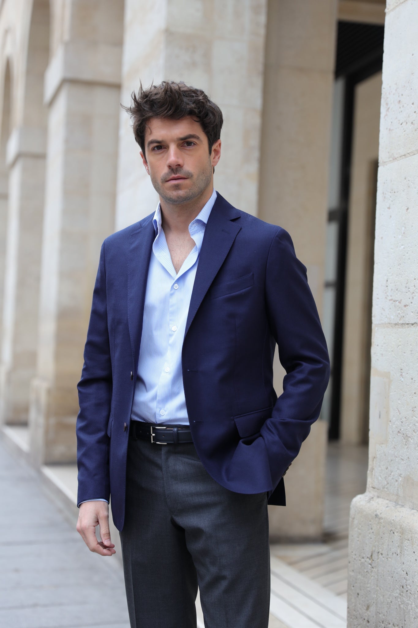 Veste Giorgio en laine d'été - Marine-VESTE BLAZER HOMME-Curling-Paris