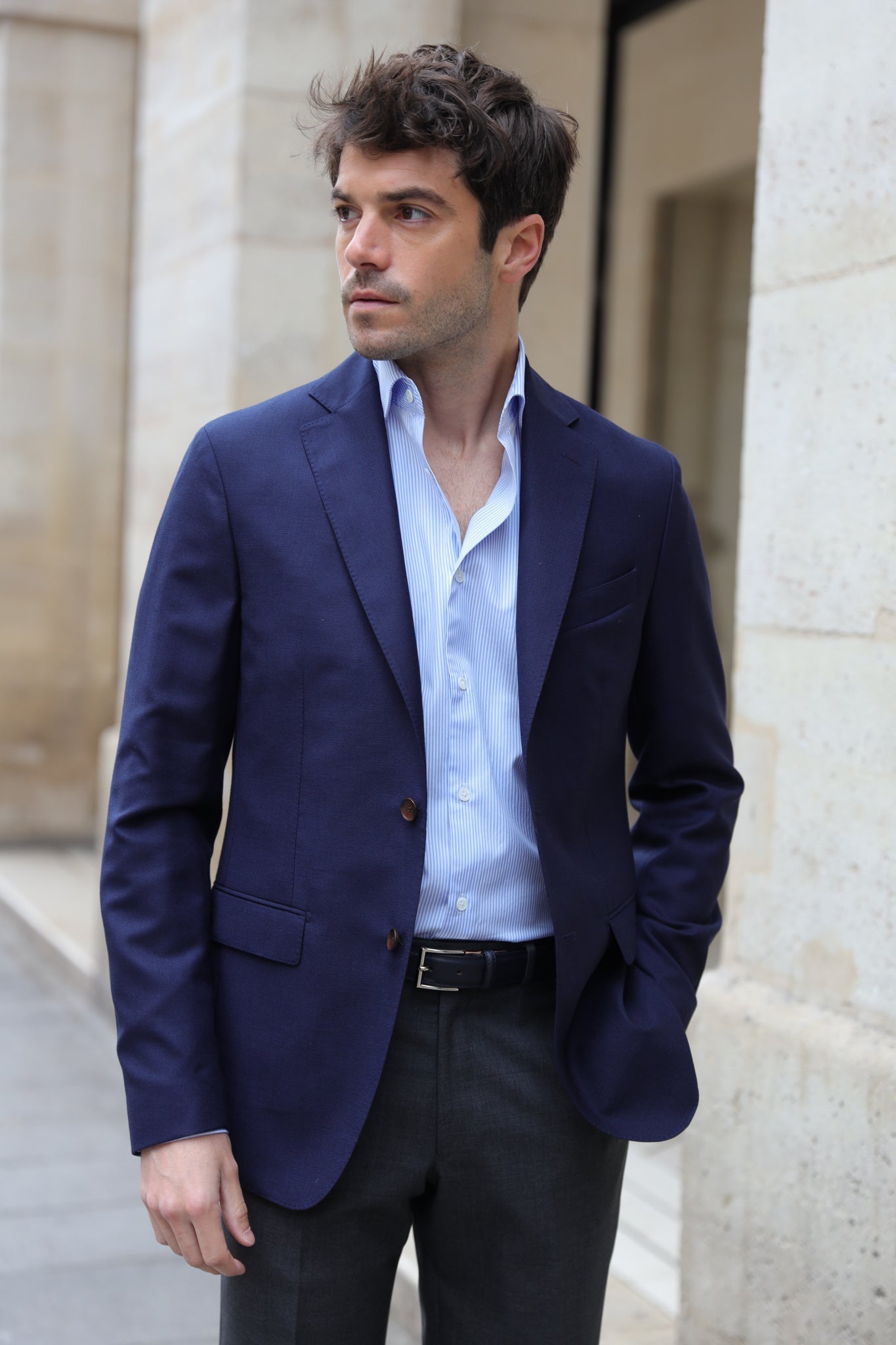 Veste Giorgio en laine d'été - Marine-VESTE BLAZER HOMME-Curling-Paris