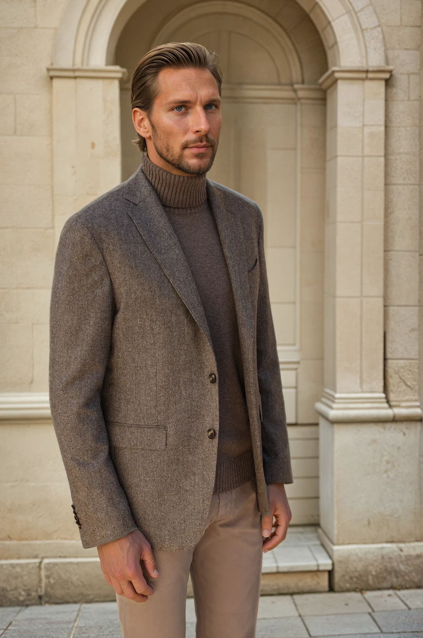 Veste Giorgio en laine et cachemire - Chevron Marron-VESTE BLAZER HOMME-Curling-Paris