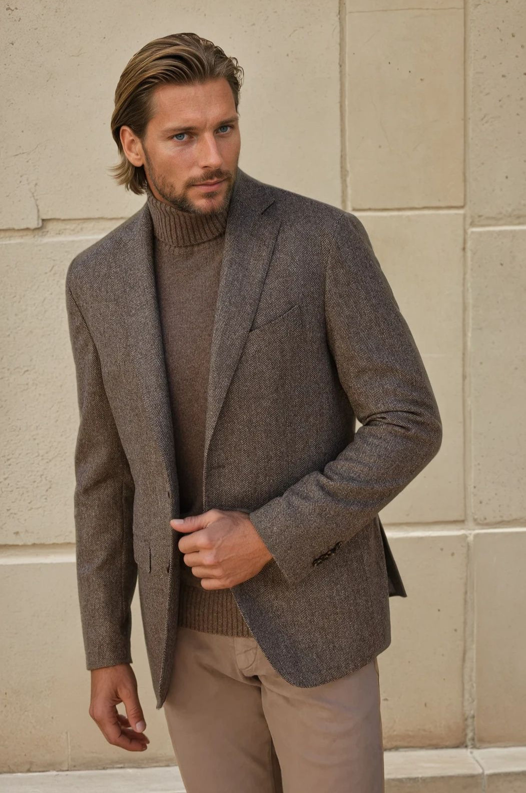 Veste Giorgio en laine et cachemire - Chevron Marron-VESTE BLAZER HOMME-Curling-Paris