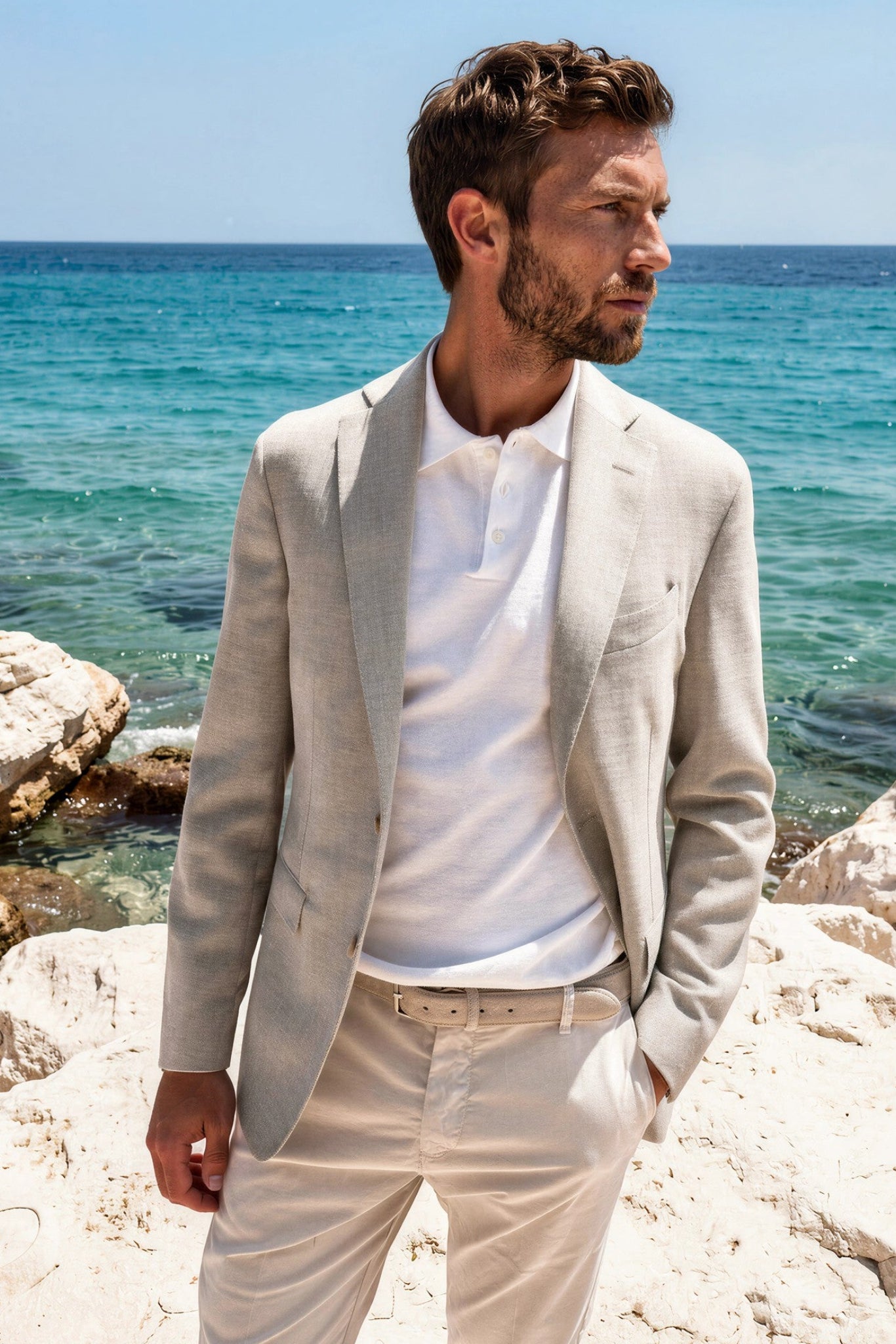 Veste Giorgio en laine natté - Beige-VESTE BLAZER HOMME-Curling-Paris