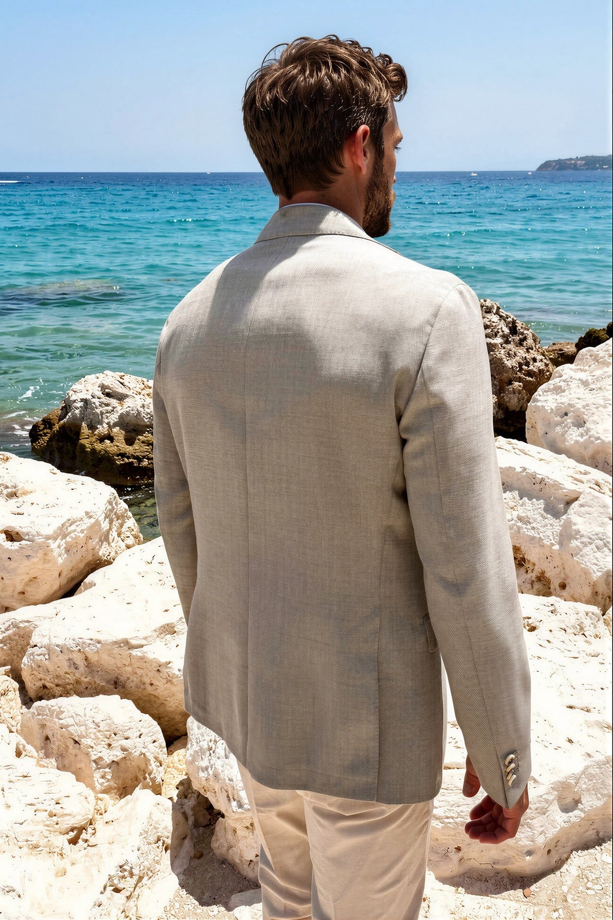 Veste Giorgio en laine natté - Beige-VESTE BLAZER HOMME-Curling-Paris