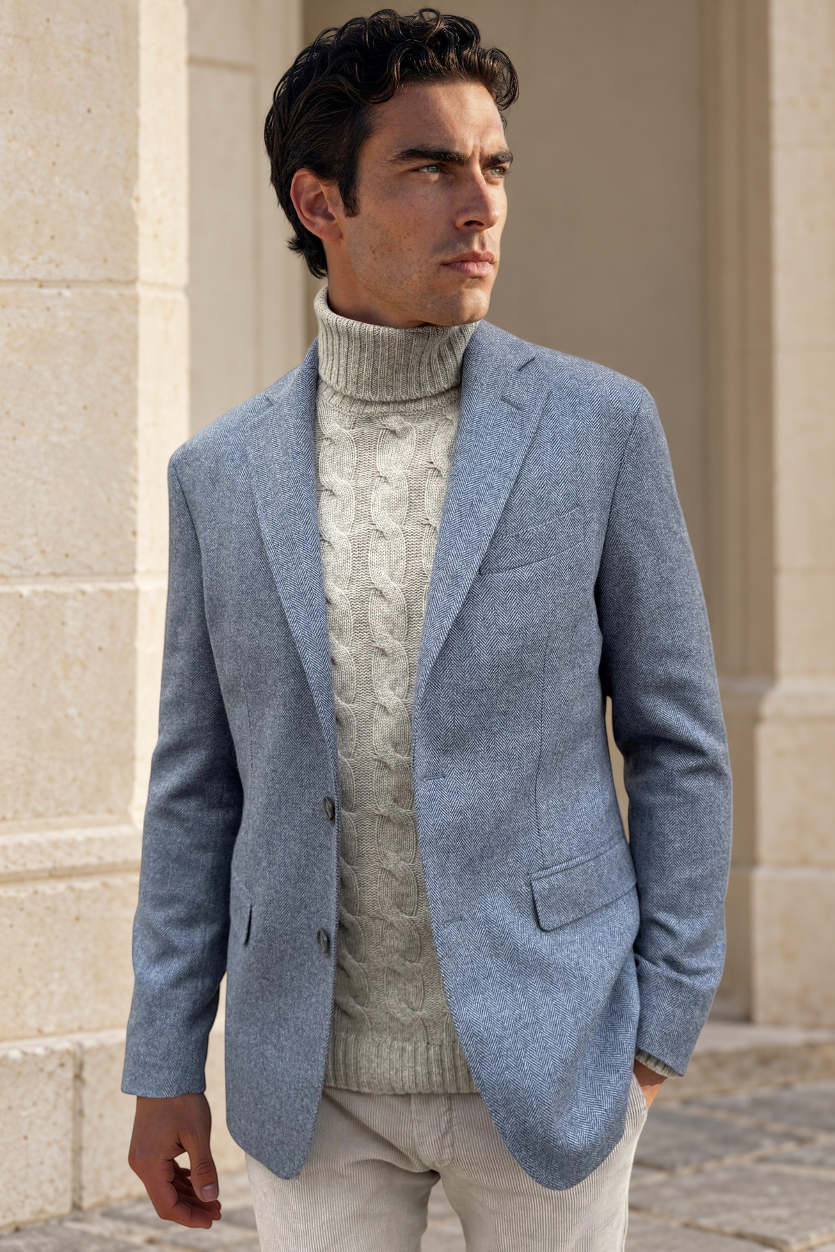 Veste Giorgio en laine vierge Angelico à chevrons - Jeans-VESTE BLAZER HOMME-Curling-Paris