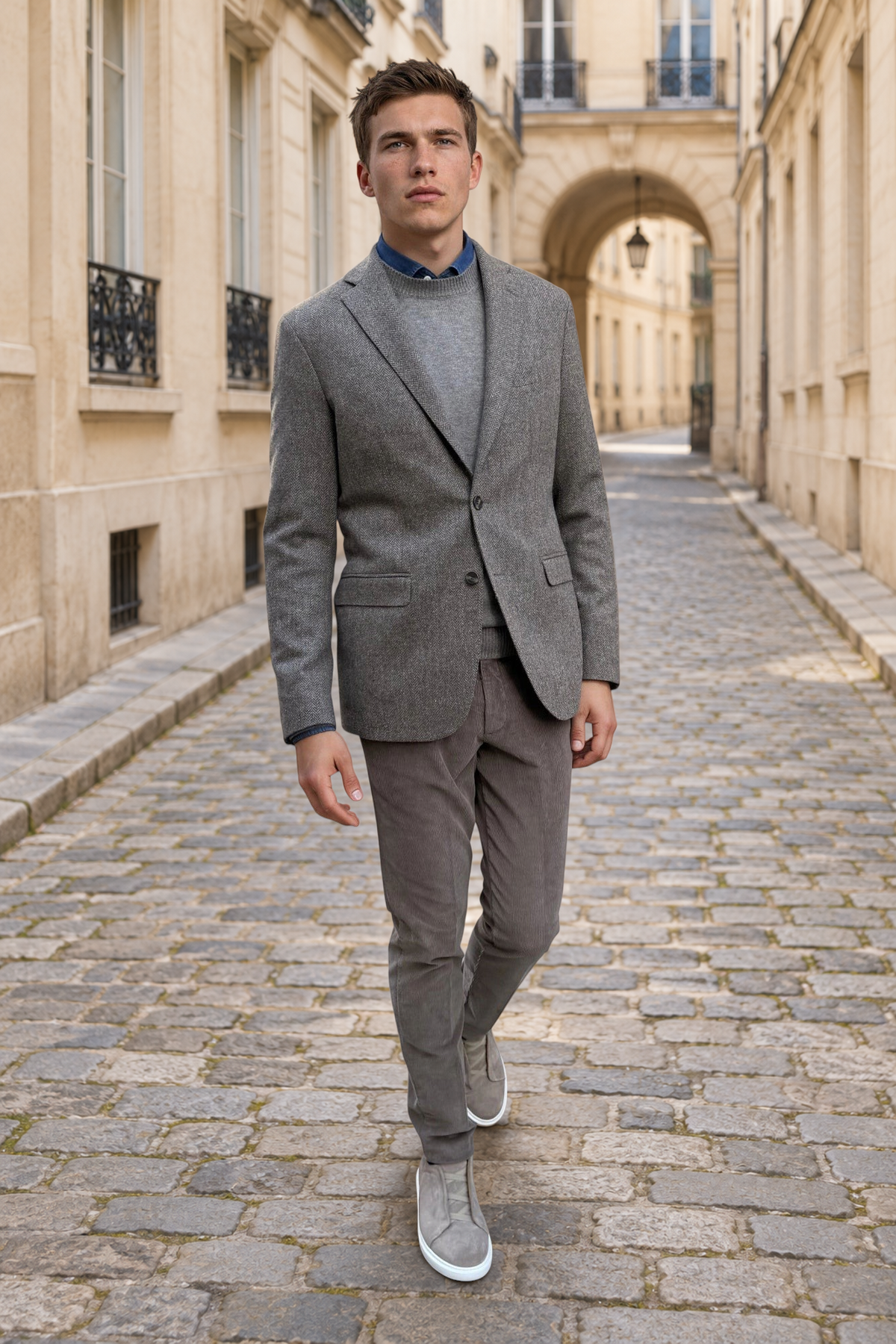 Veste Giorgio en laine vierge Bottoli à chevrons - Taupe-VESTE BLAZER HOMME-Curling-Paris
