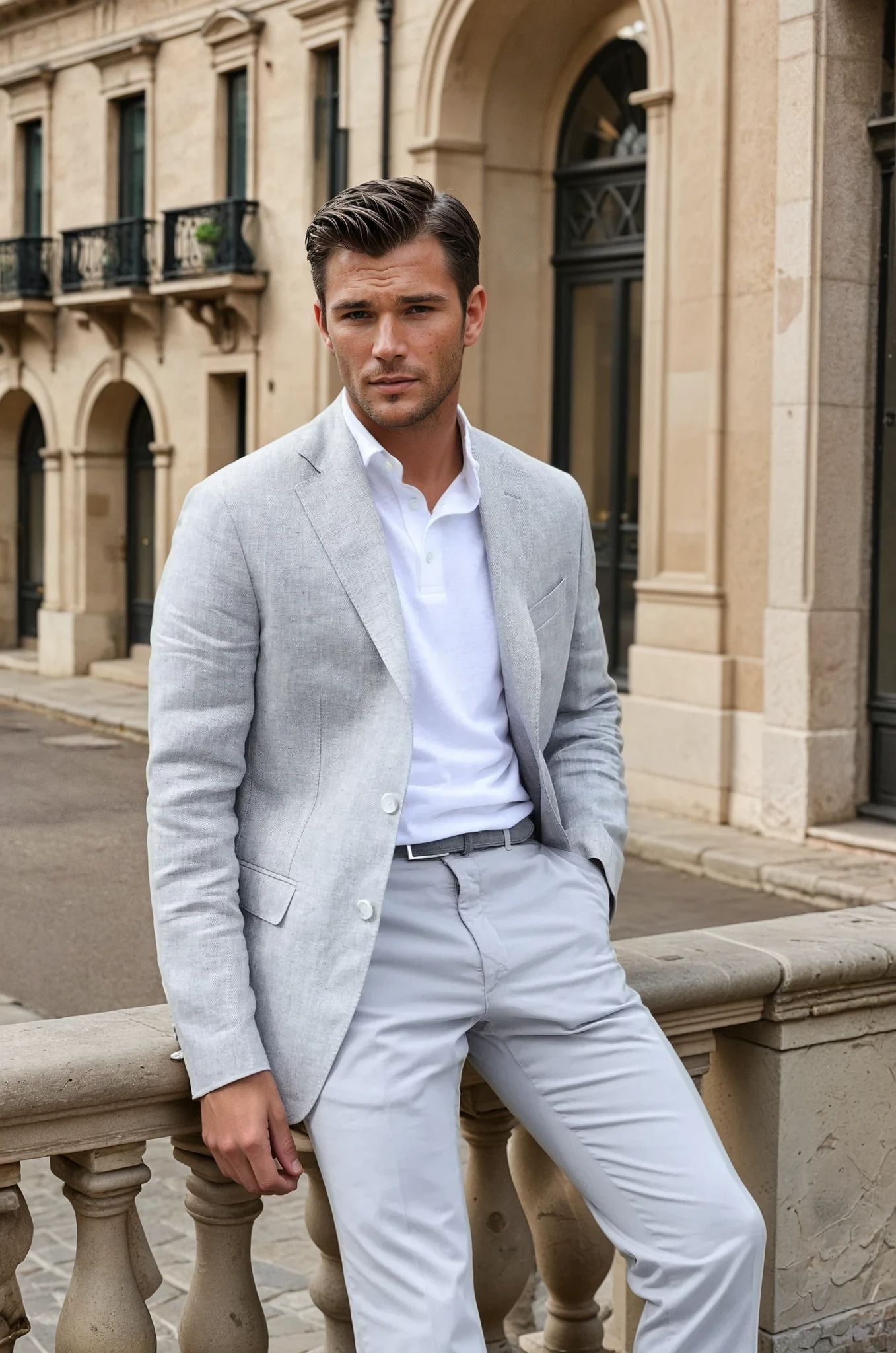 Veste Giorgio en lin - Chevron Gris-VESTE BLAZER HOMME-Curling-Paris