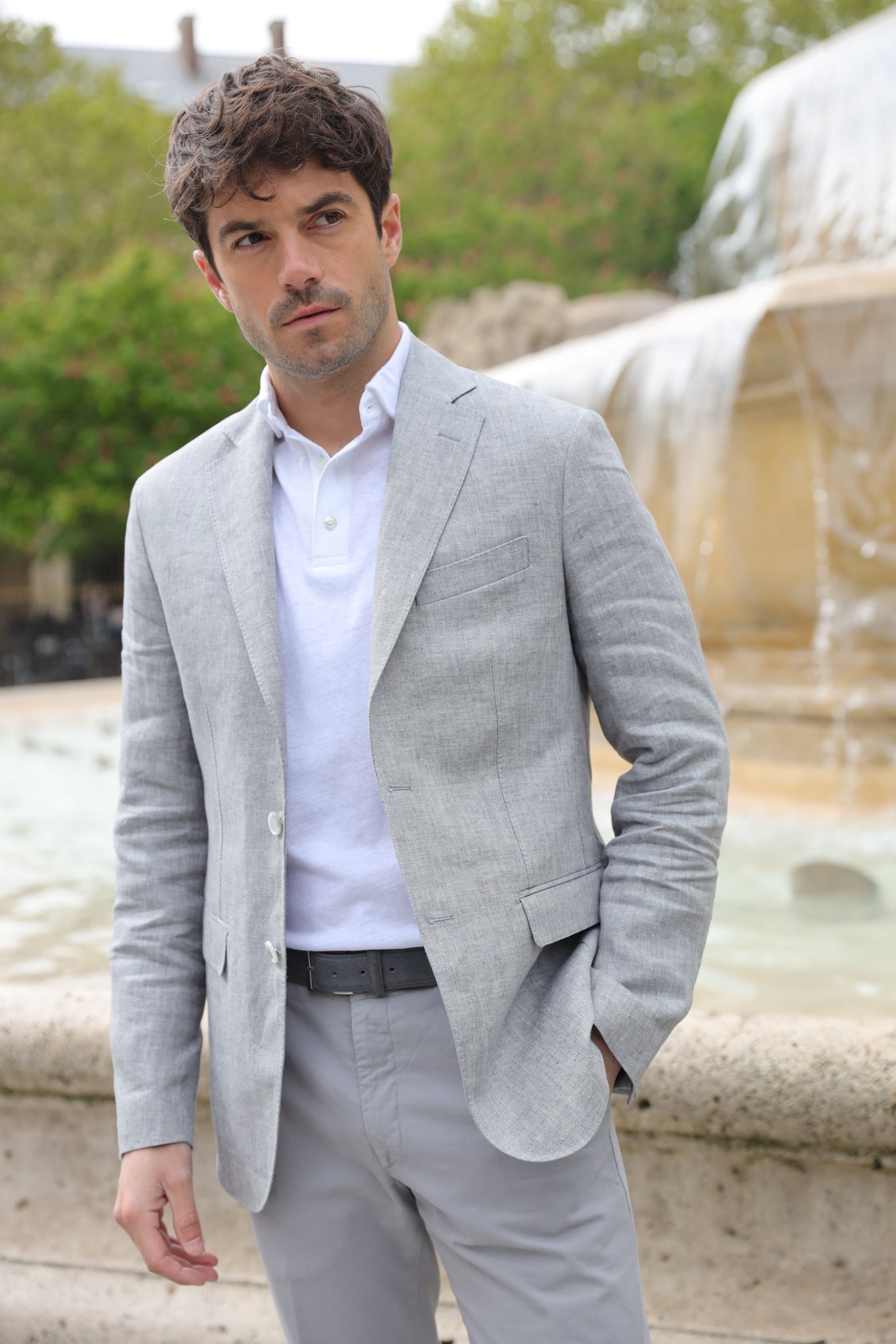 Veste Giorgio en lin - Chevron Gris-VESTE BLAZER HOMME-Curling-Paris