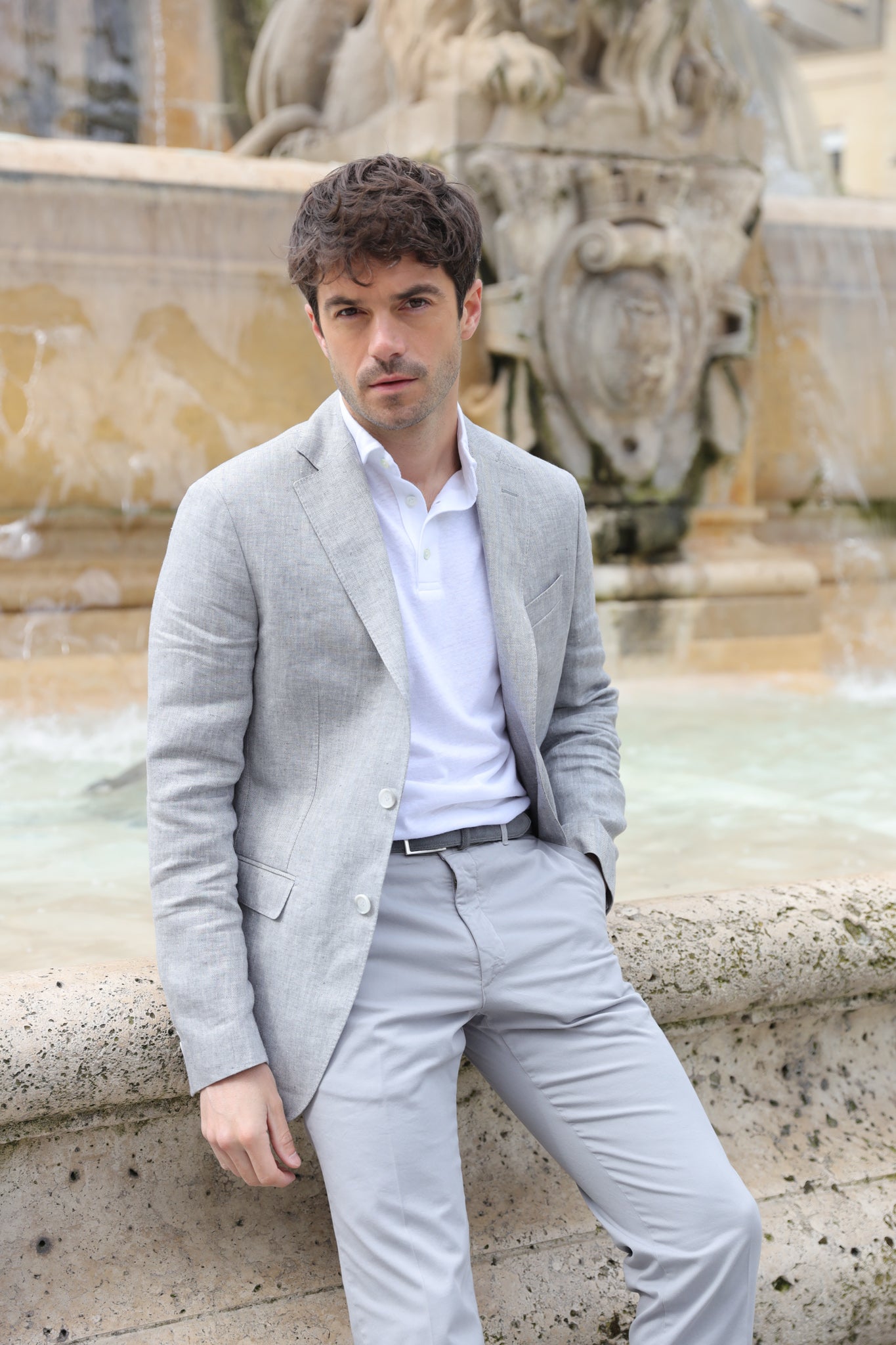 Veste Giorgio en lin - Chevron Gris-VESTE BLAZER HOMME-Curling-Paris