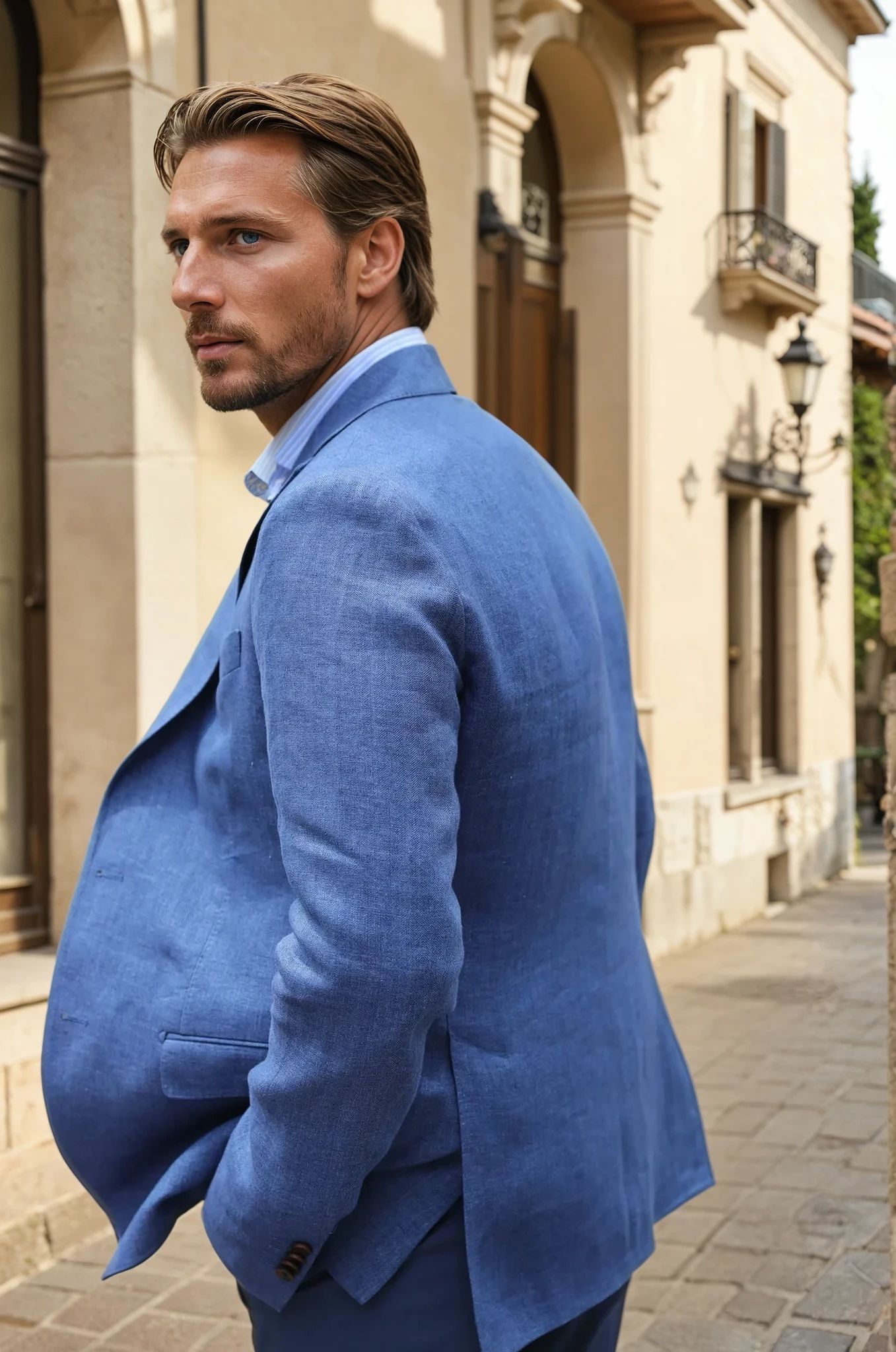 Veste Giorgio en lin - Chevron Indigo-VESTE BLAZER HOMME-Curling-Paris