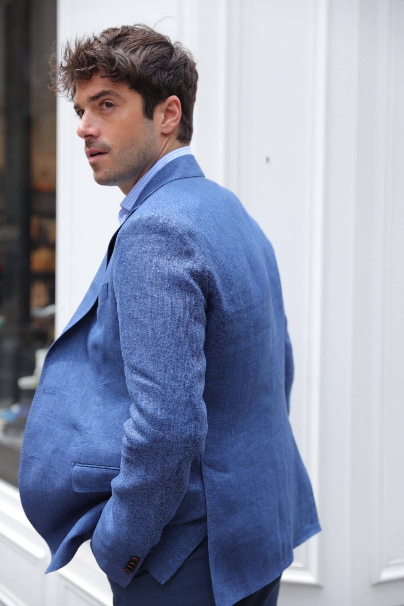 Veste Giorgio en lin - Chevron Indigo-VESTE BLAZER HOMME-Curling-Paris