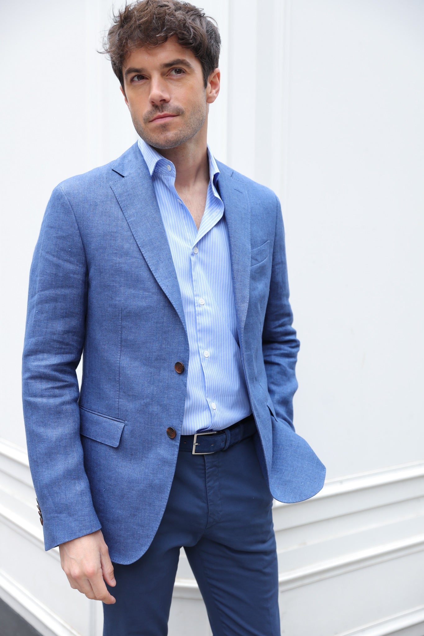 Veste Giorgio en lin - Chevron Indigo-VESTE BLAZER HOMME-Curling-Paris