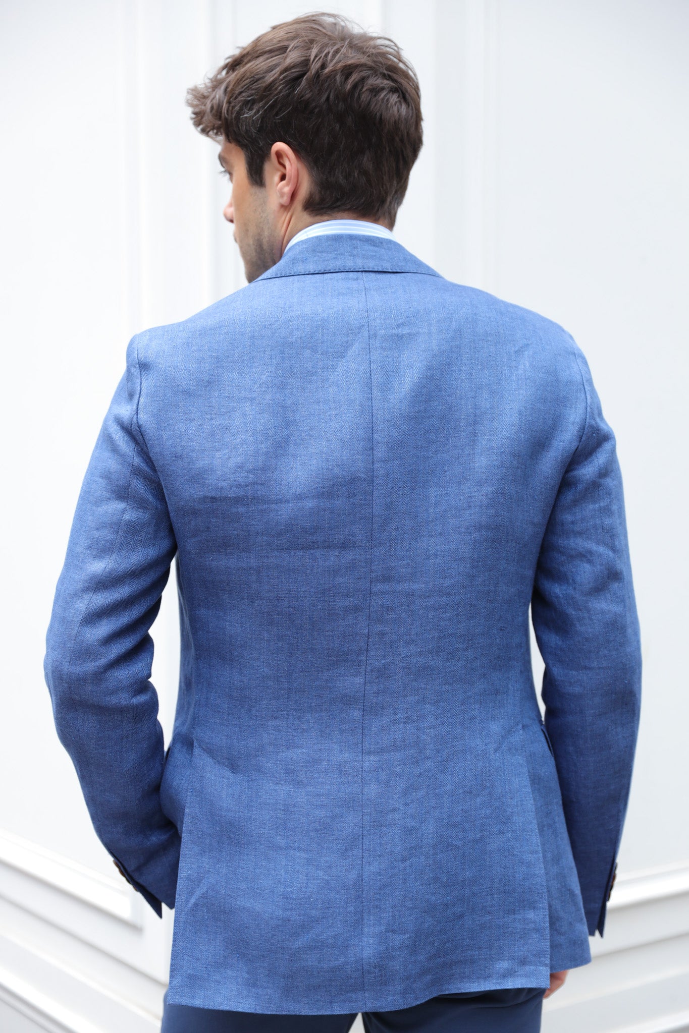 Veste Giorgio en lin - Chevron Indigo-VESTE BLAZER HOMME-Curling-Paris