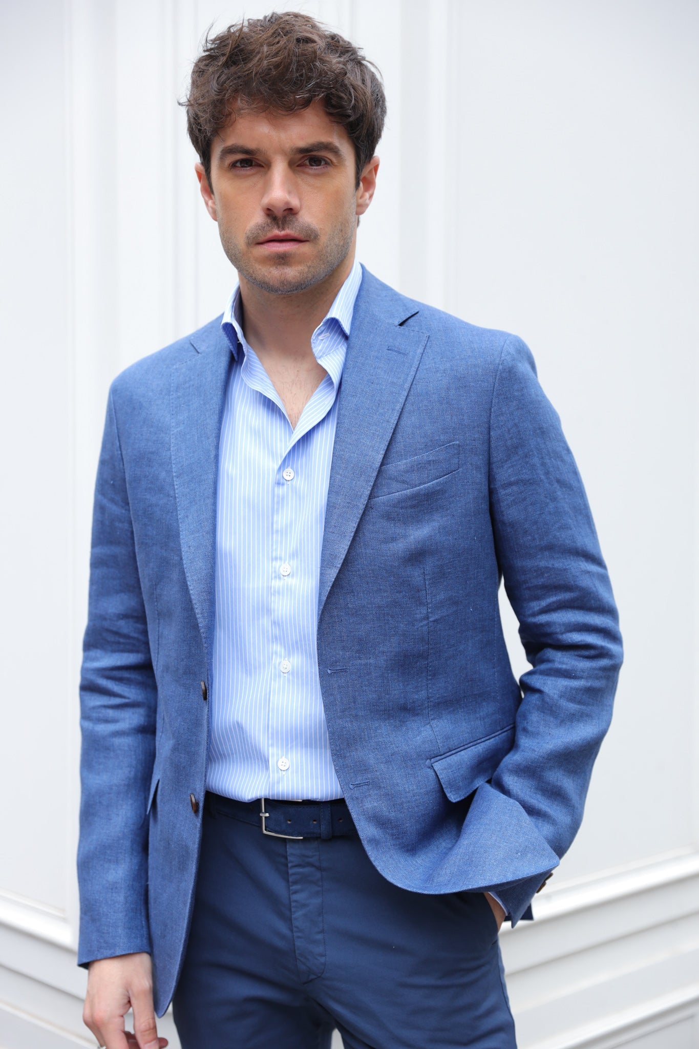 Veste Giorgio en lin - Chevron Indigo-VESTE BLAZER HOMME-Curling-Paris