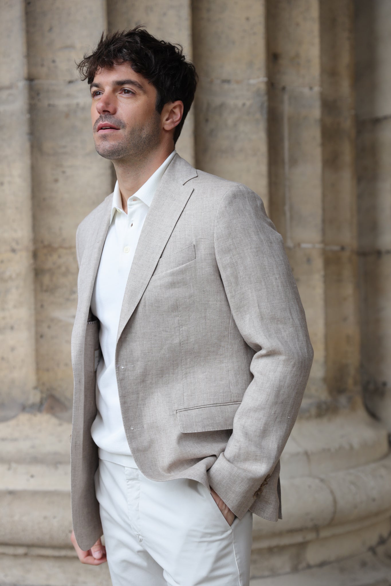 Veste Giorgio en lin - Chevron beige-VESTE BLAZER HOMME-Curling-Paris