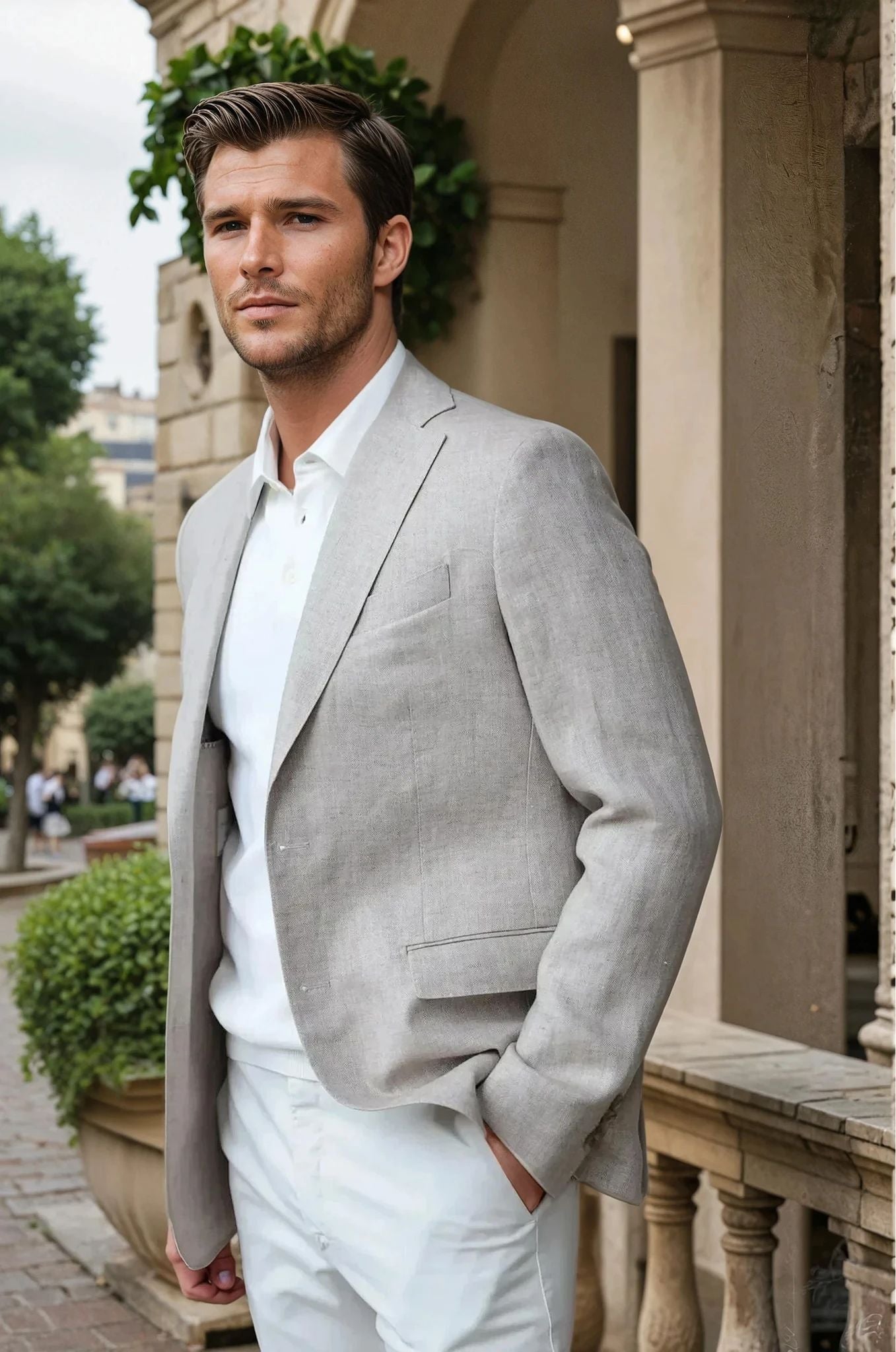 Veste Giorgio en lin - Chevron beige-VESTE BLAZER HOMME-Curling-Paris