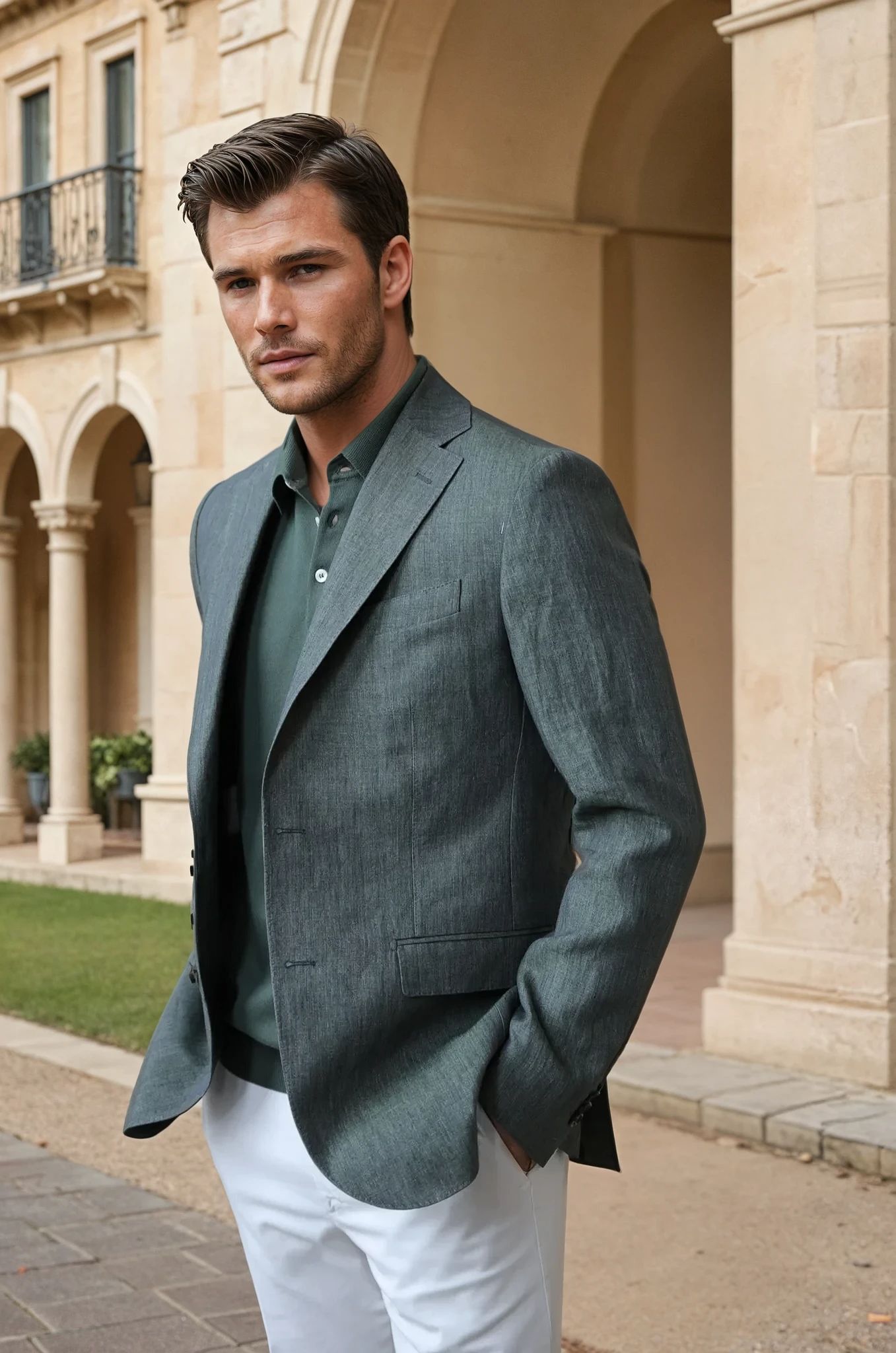 Veste Giorgio en lin - Kaki-VESTE BLAZER HOMME-Curling-Paris