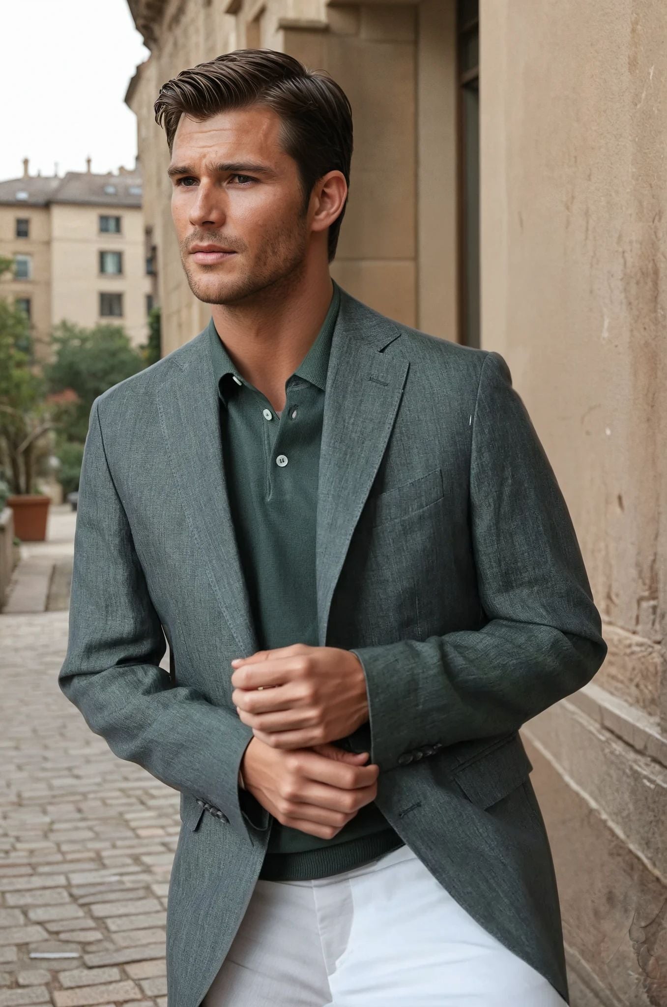 Veste Giorgio en lin - Kaki-VESTE BLAZER HOMME-Curling-Paris