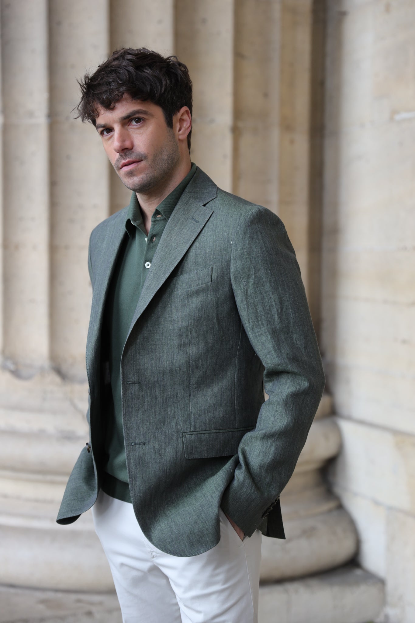 Veste Giorgio en lin - Kaki-VESTE BLAZER HOMME-Curling-Paris