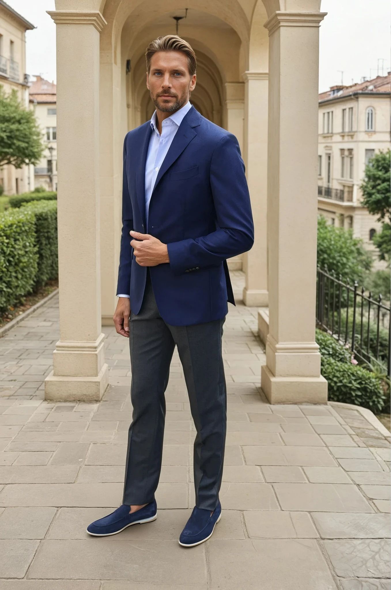 Veste Giorgio légère en laine froide - Marine-VESTE BLAZER HOMME-Curling-Paris