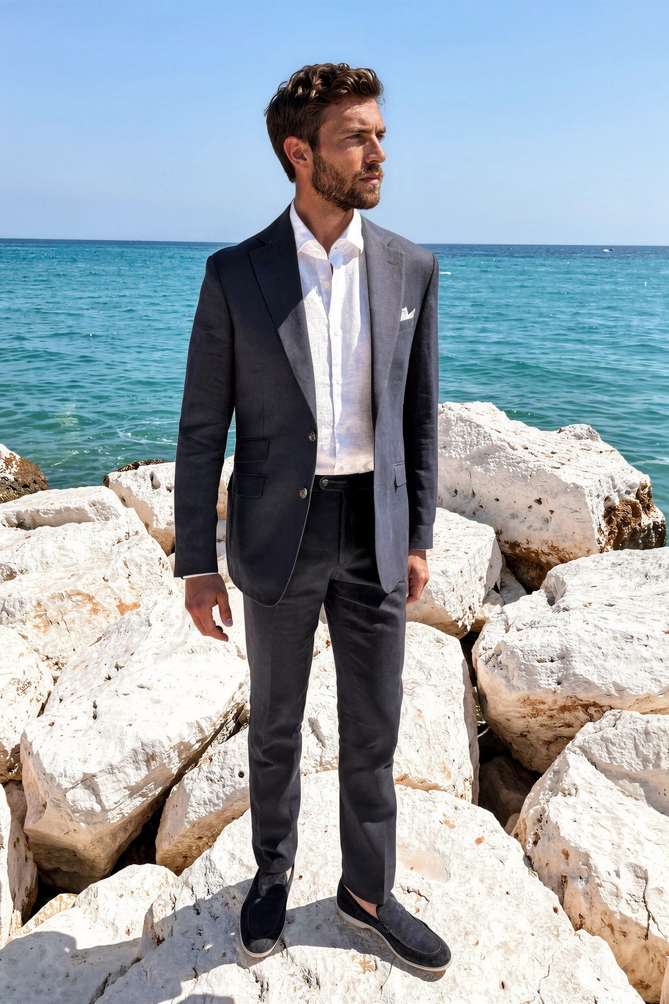 Veste Goal en Lin - Marine-VESTE BLAZER HOMME-Curling-Paris
