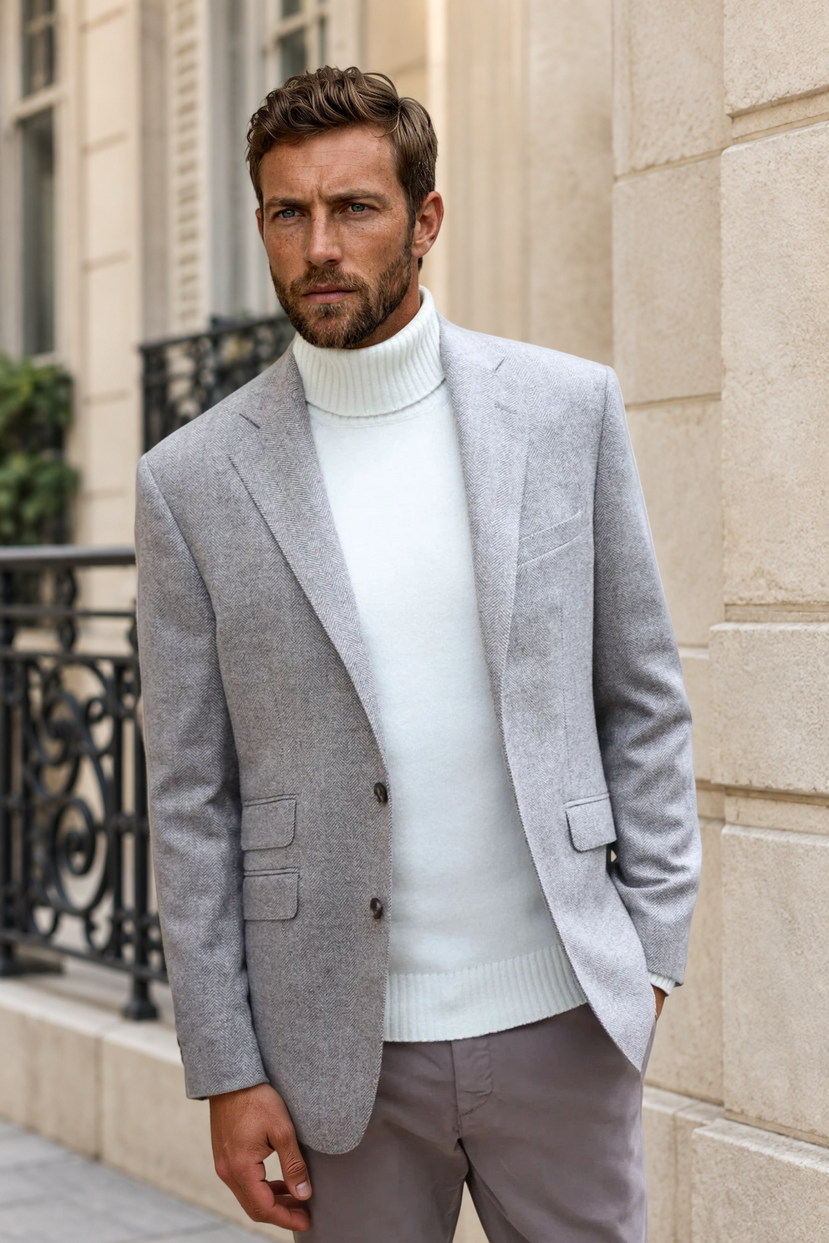 Veste Goal en laine et cachemire - Chevron beige-VESTE BLAZER HOMME-Curling-Paris