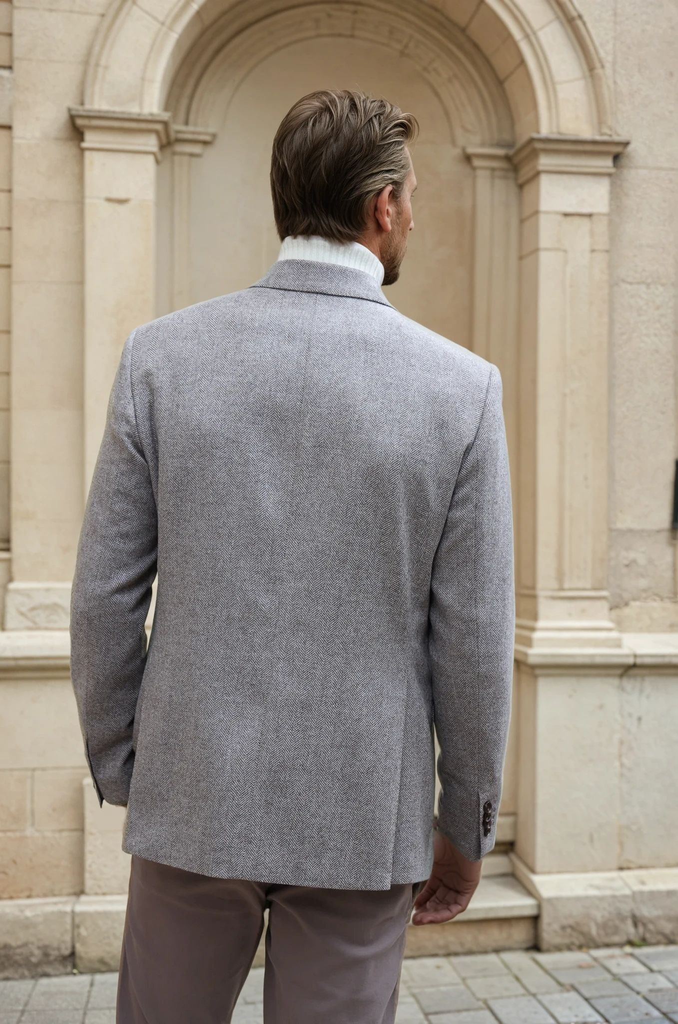 Veste Goal en laine et cachemire - Chevron beige-VESTE BLAZER HOMME-Curling-Paris