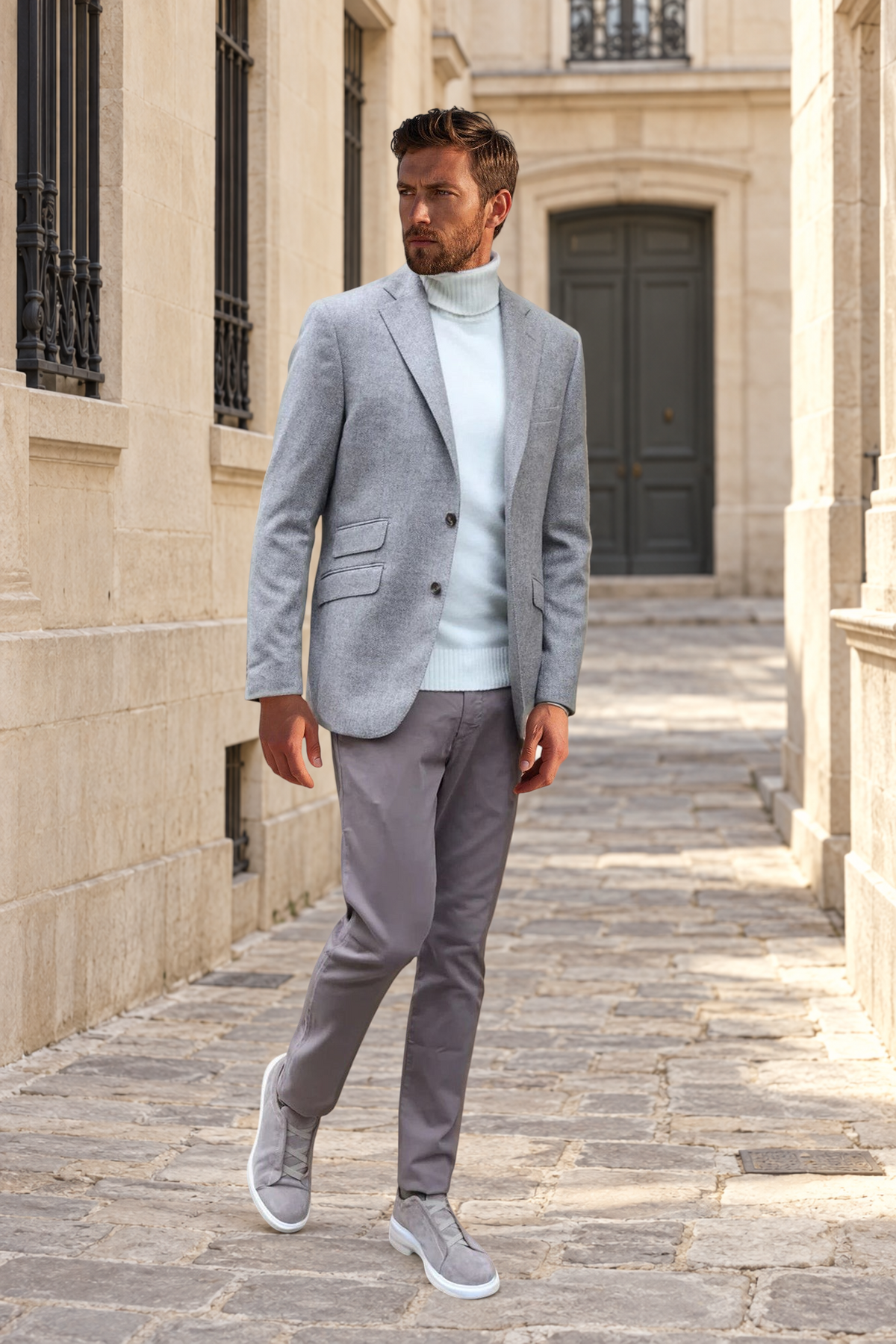 Veste Goal en laine et cachemire - Chevron beige-VESTE BLAZER HOMME-Curling-Paris