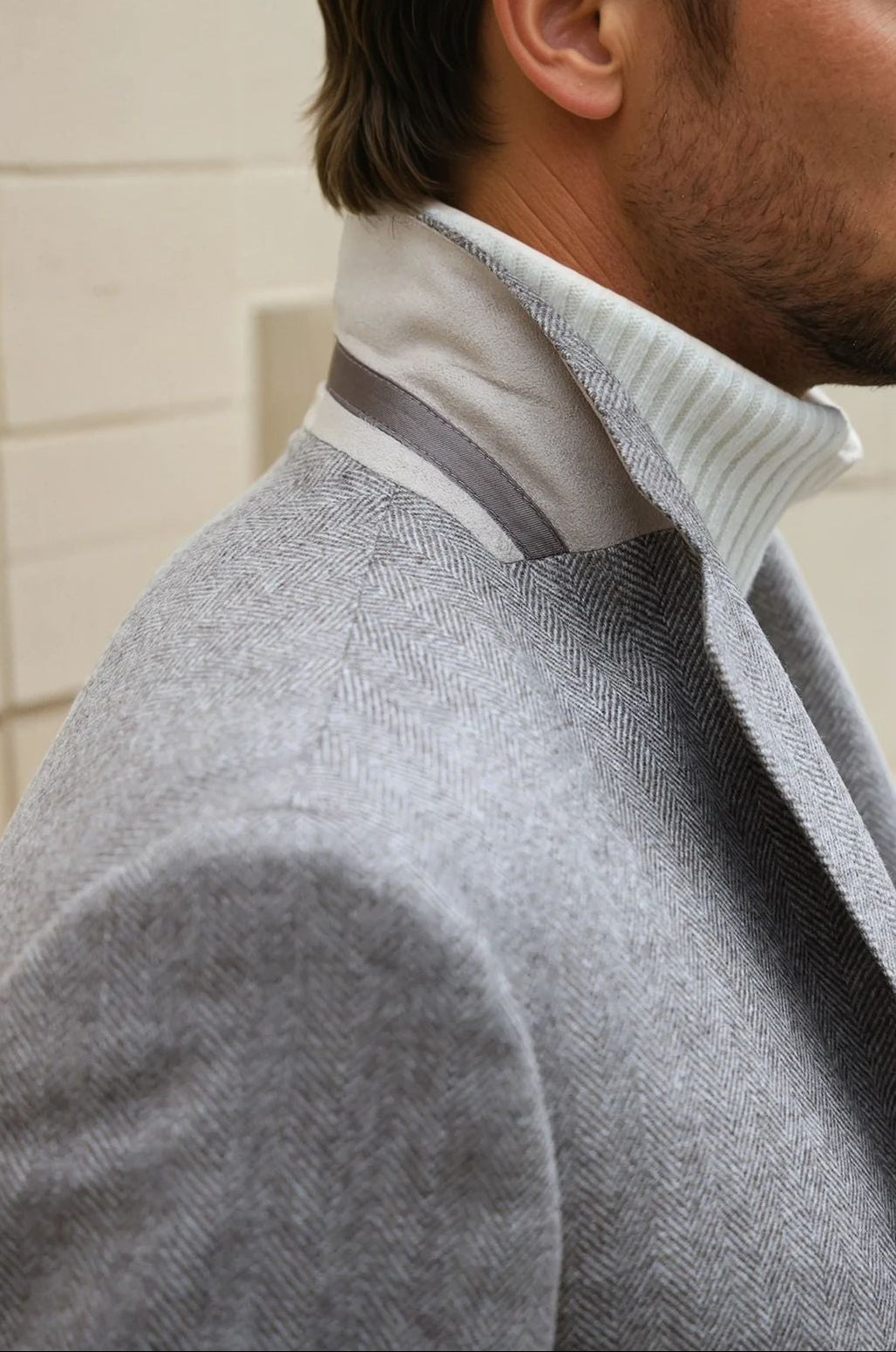 Veste Goal en laine et cachemire - Chevron beige-VESTE BLAZER HOMME-Curling-Paris