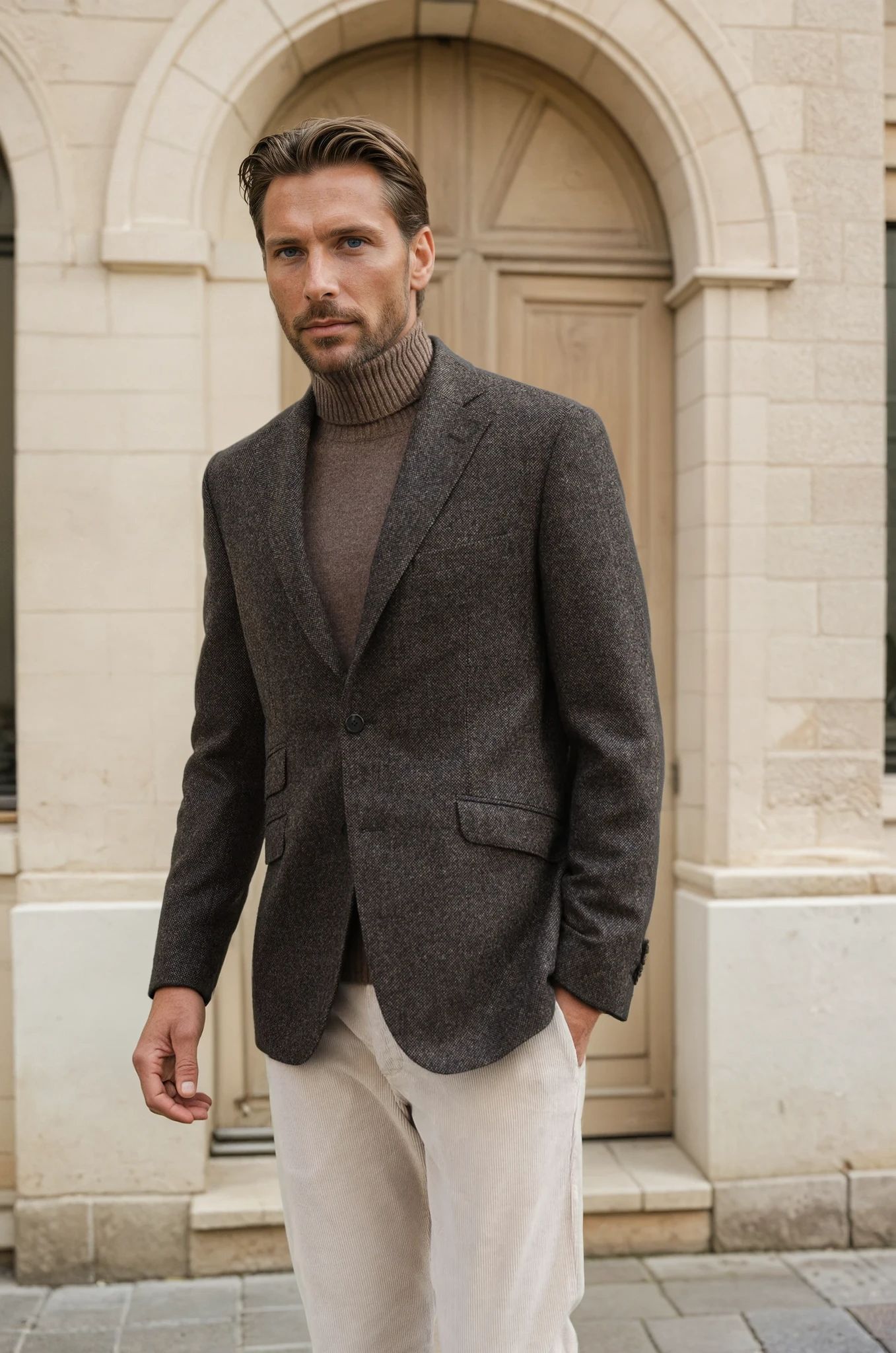 Veste Goal en laine et cachemire - Tweed marron-VESTE BLAZER HOMME-Curling-Paris