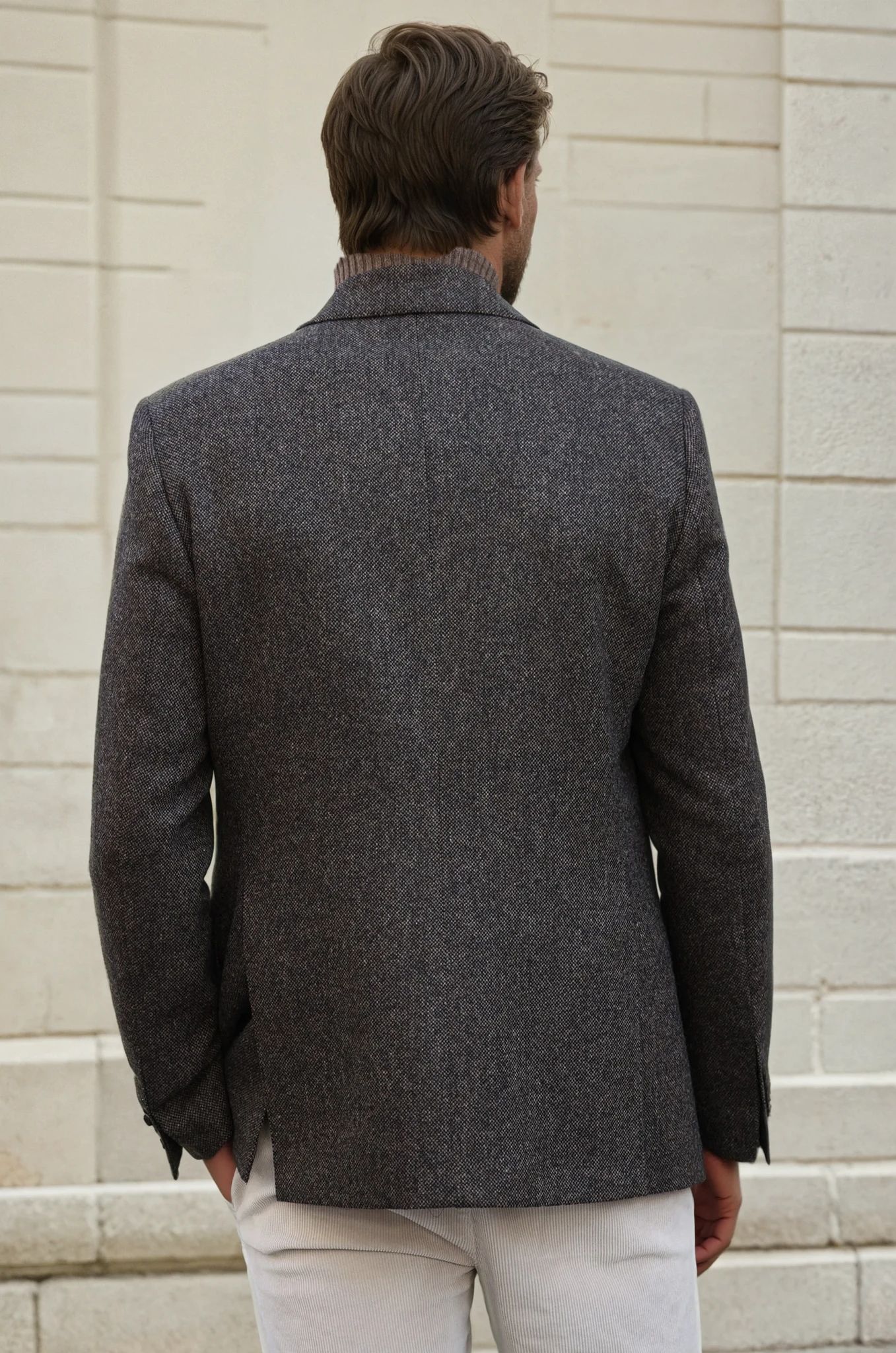 Veste Goal en laine et cachemire - Tweed marron-VESTE BLAZER HOMME-Curling-Paris