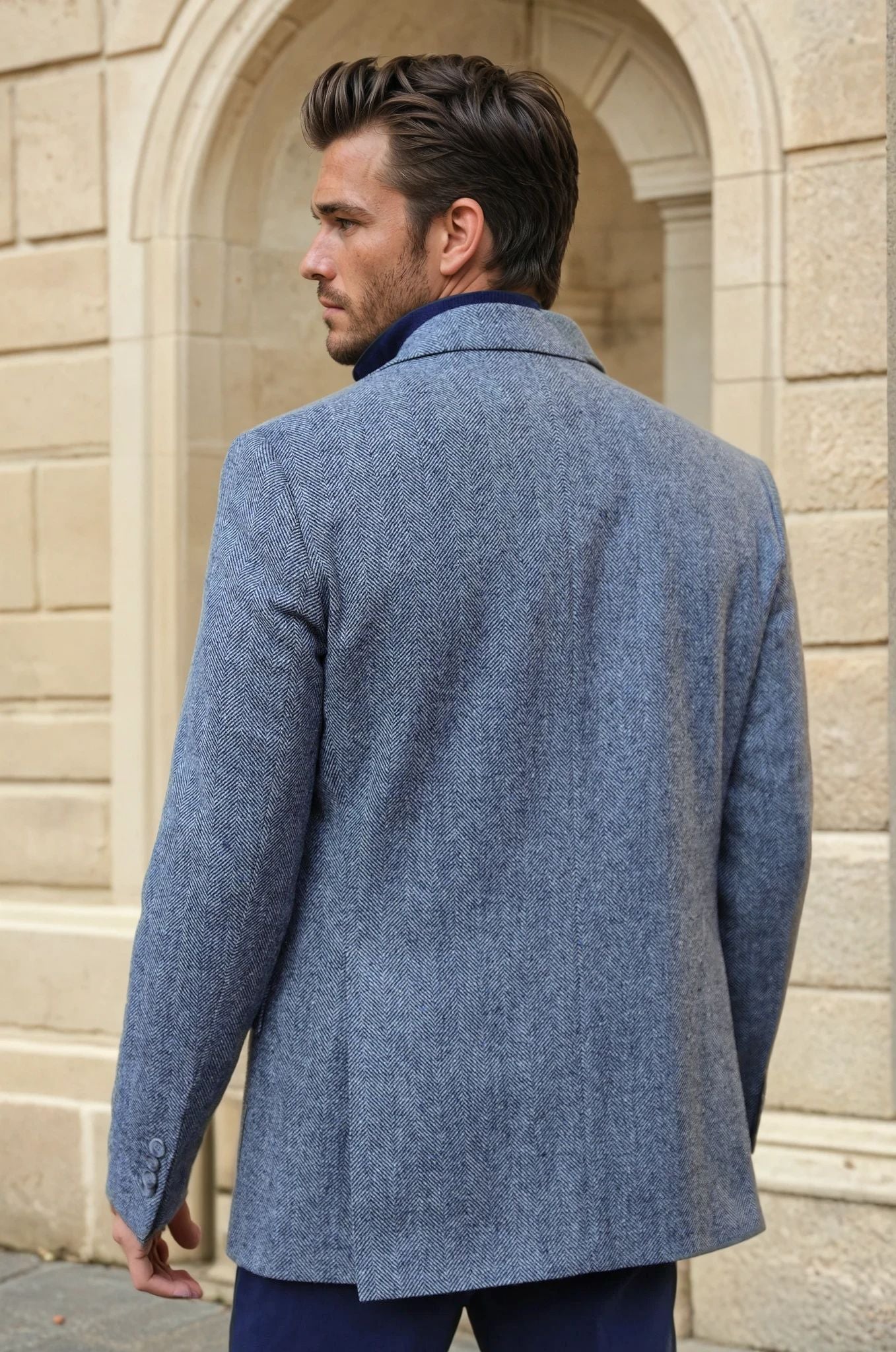 Veste Goal en laine mérinos - Chevron bleu gris-VESTE BLAZER HOMME-Curling-Paris