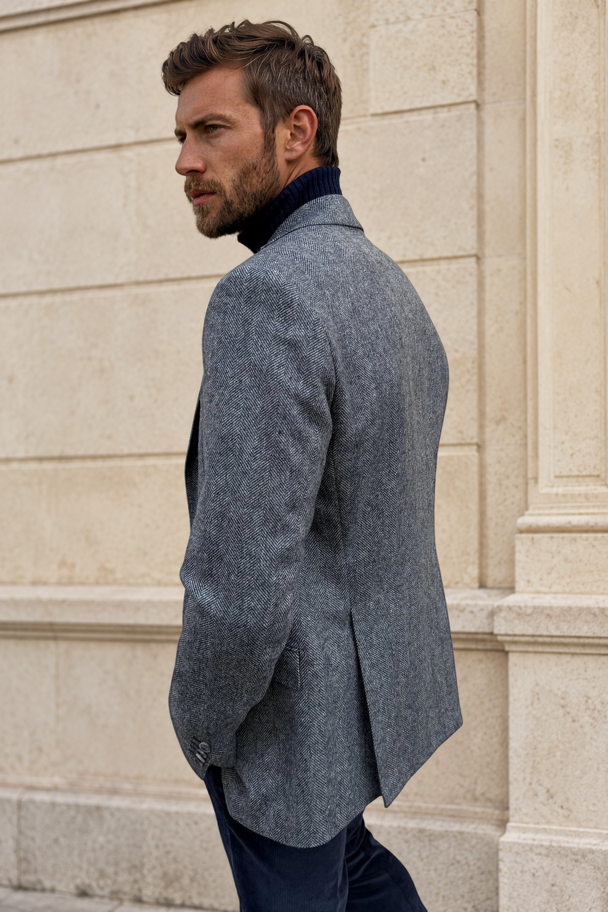 Veste Goal en laine vierge Angelico à chevrons - Jean / Gris-VESTE BLAZER HOMME-Curling-Paris
