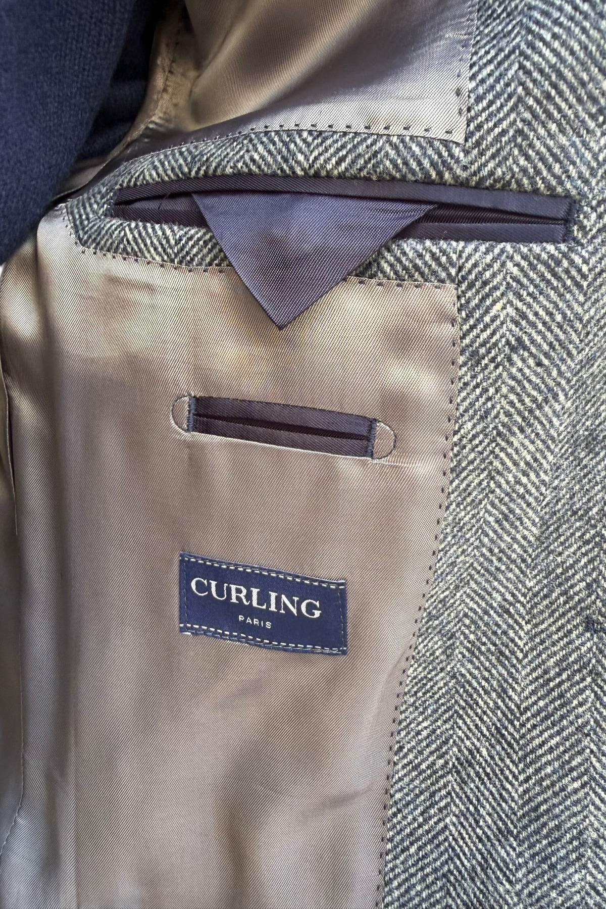 Veste Goal en laine vierge Angelico à chevrons - Jean / Gris-VESTE BLAZER HOMME-Curling-Paris